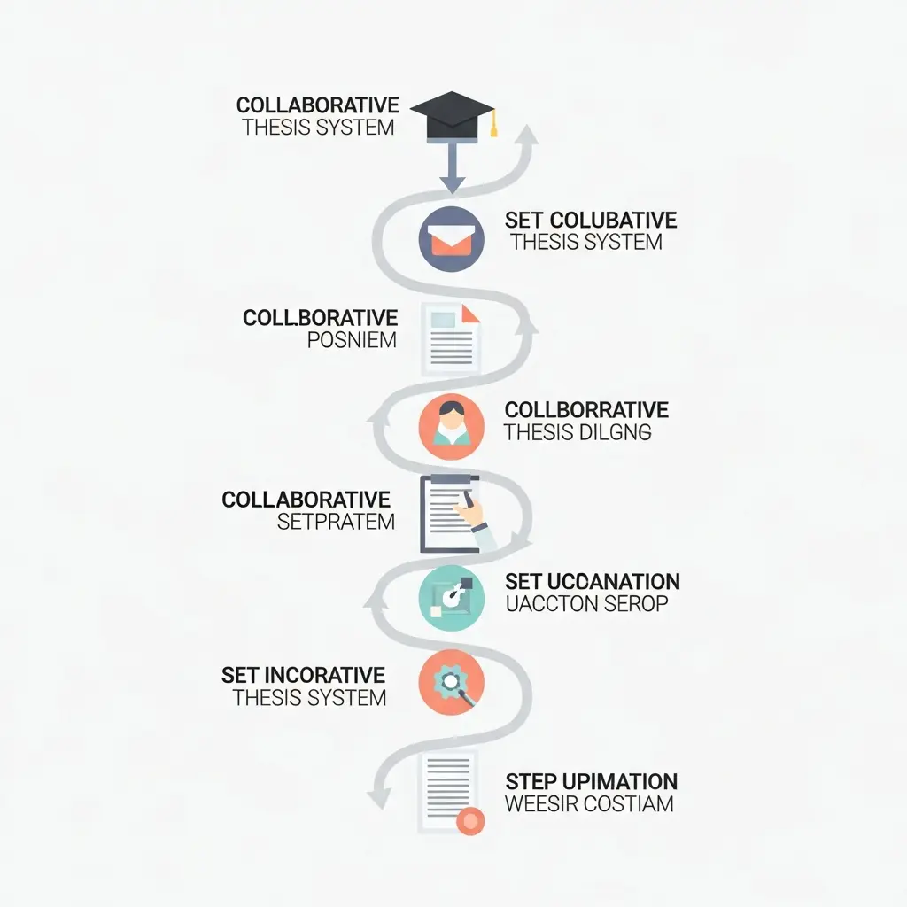 Diagrama passo a passo do workflow para configurar um sistema de tese colaborativa com Notion, Overleaf, Zotero, Miro e Curvenote