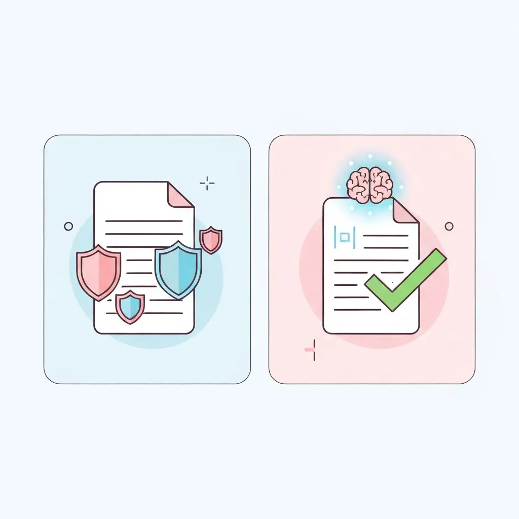 Infográfico vetorial sobre uso responsável de IA no TCC: dois painéis comparativos ilustrando risco de plágio versus uso autorizado de inteligência artificial em trabalhos académicos