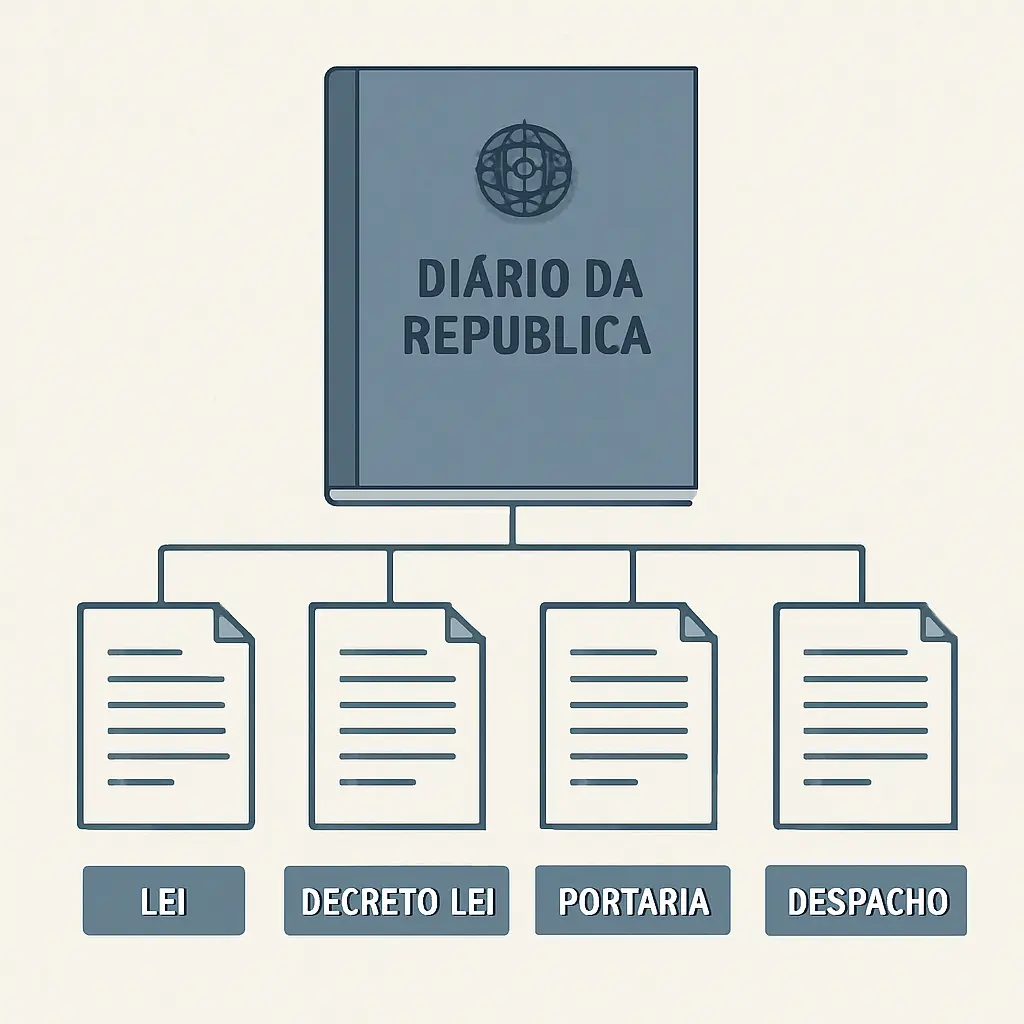 Hierarquia dos tipos de diplomas legais portugueses publicados no Diário da República: lei, decreto-lei, portaria e despacho