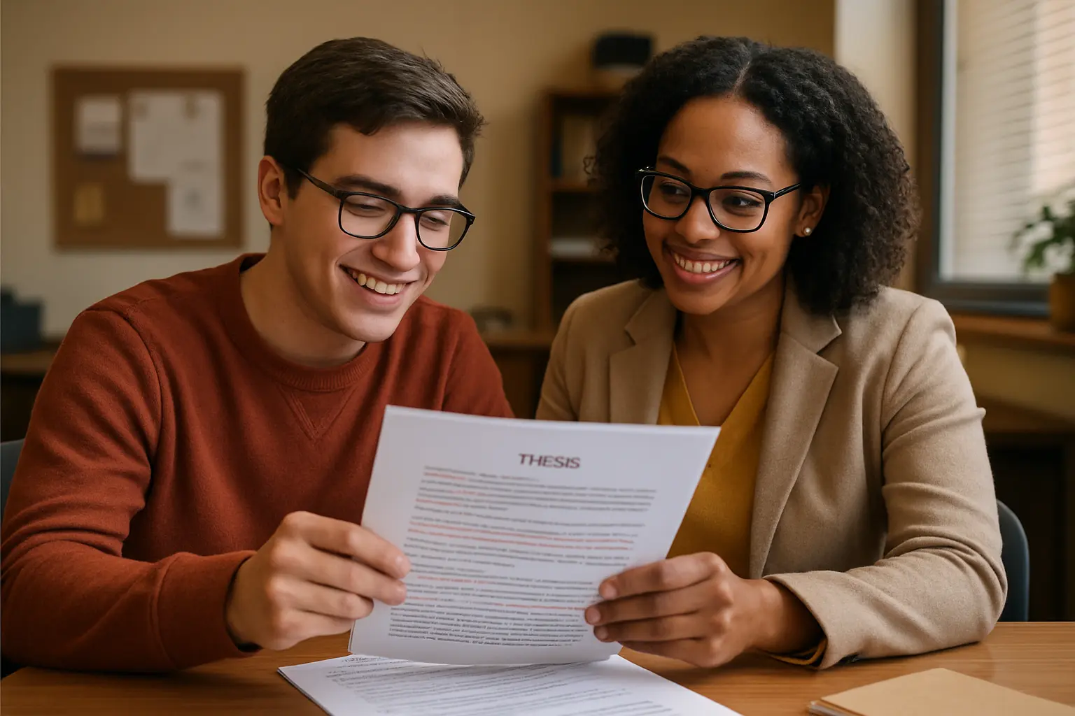 Estudante e orientador a rever em conjunto um capítulo da tese com comentários e alterações