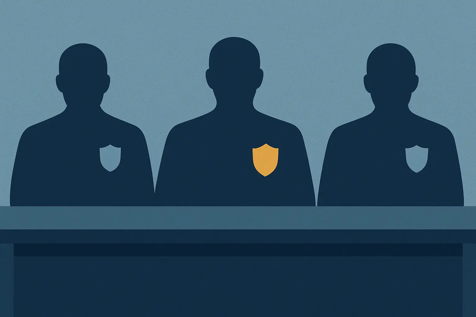 Ilustração de três silhuetas sentadas representando a banca examinadora que assina a folha de aprovação do TCC
