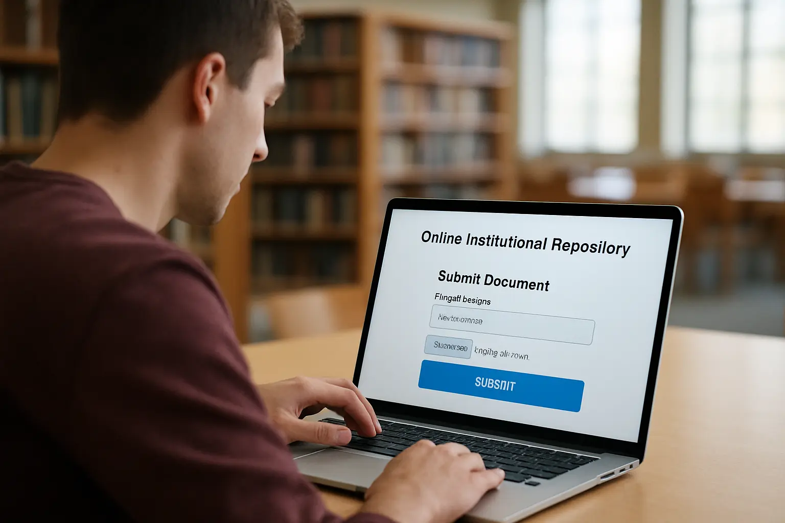 Estudante a submeter o TCC no repositório institucional da universidade