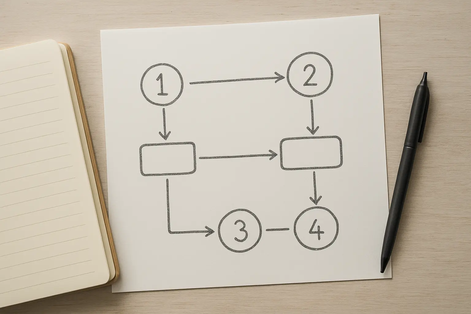 Diagrama desenhado a mao do percurso do hospede com pontos de contacto numerados