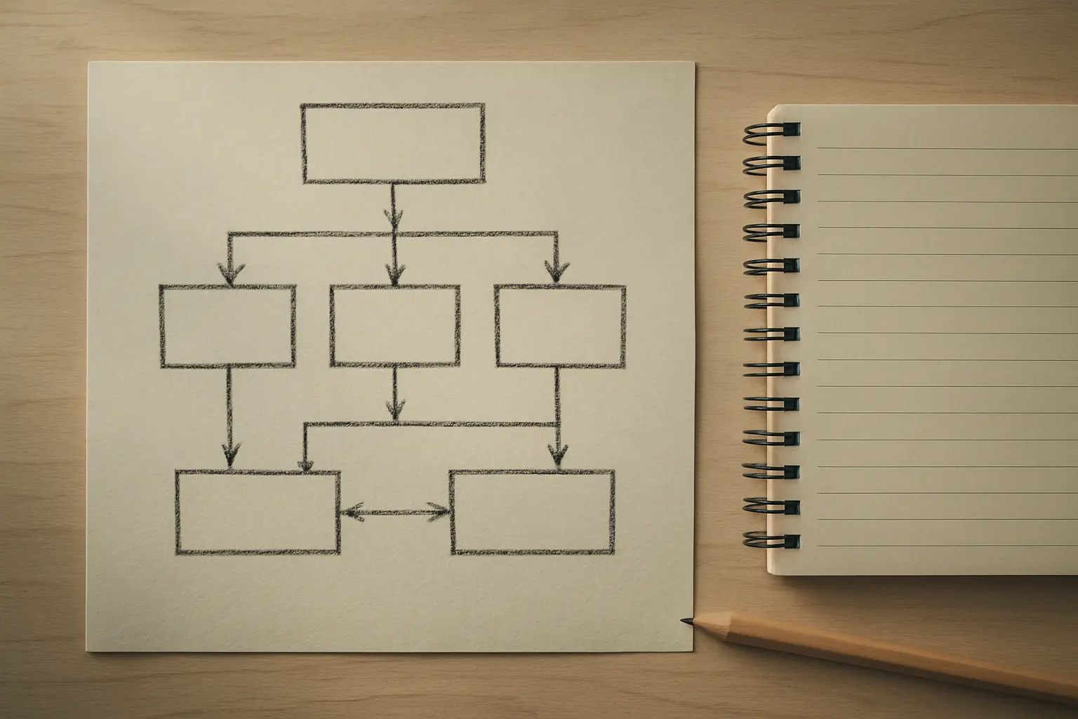 Diagrama desenhado a mao com caixas e setas representando uma formulacao de caso