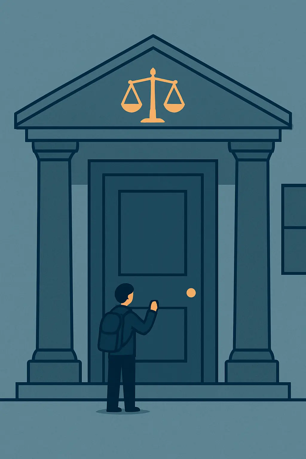 Ilustração de uma pessoa a bater à porta do gabinete do provedor do estudante, representando o recurso institucional formal