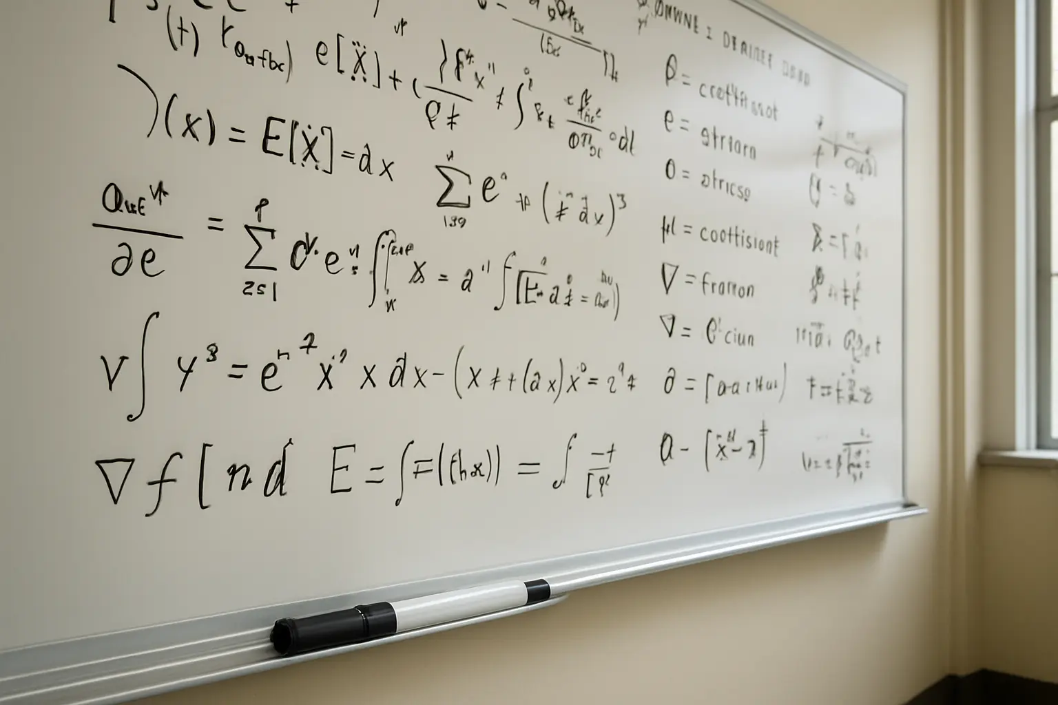 Quadro com equações e notação matemática de uma tese técnica