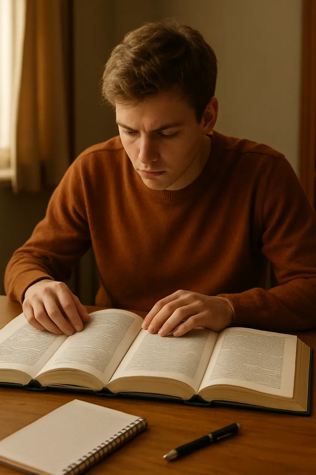 Estudante comparando dois estilos de citação acadêmica em livros abertos sobre a mesa
