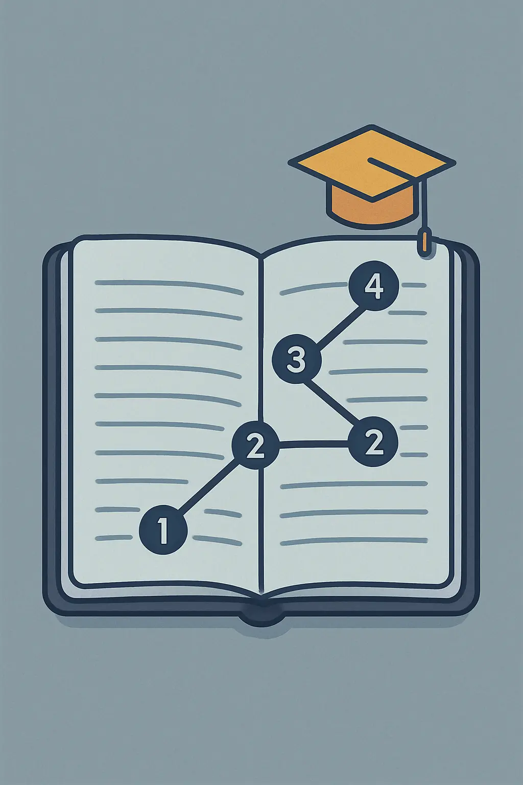 Ilustração de um percurso de passos organizados a conduzir a um objetivo académico, representando o processo de escrita passo a passo