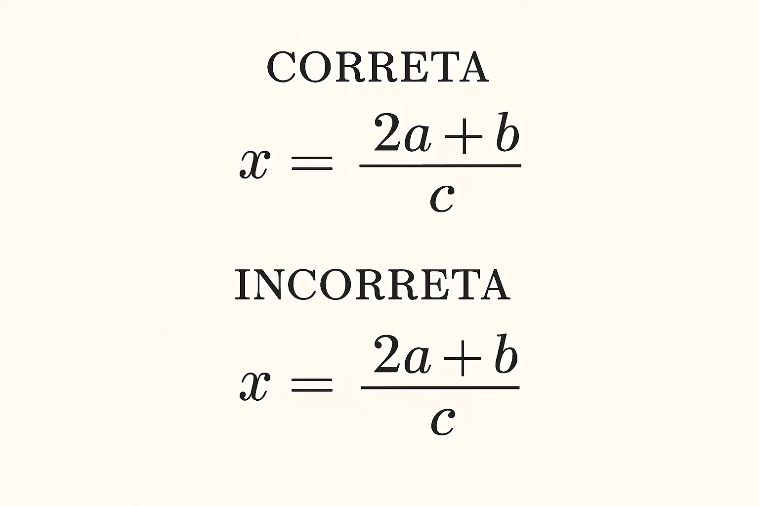 Comparação entre notação matemática correta e incorreta numa equação de tese, com variáveis em itálico