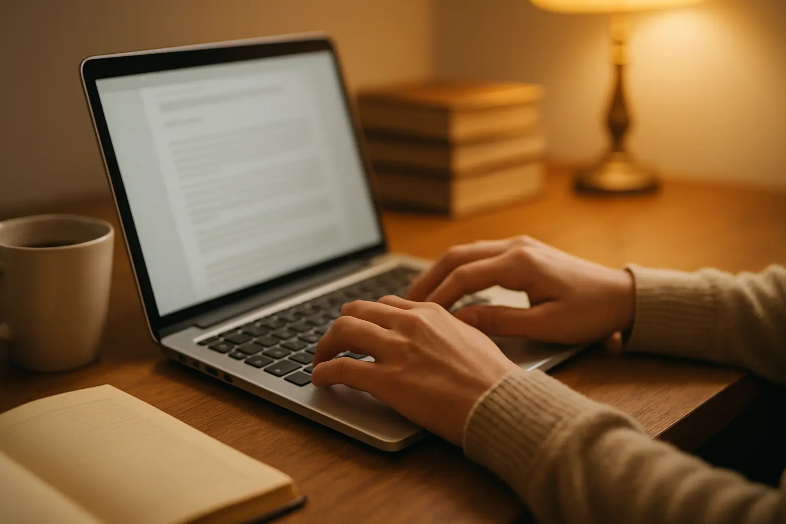 Estudante a formatar um documento de tese num computador portátil