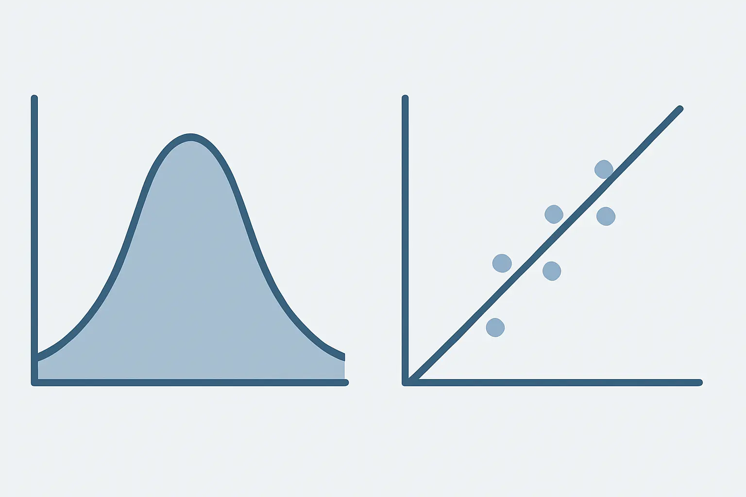 Ilustração comparativa de uma distribuição normal e de um gráfico Q-Q usados para verificar a normalidade dos dados