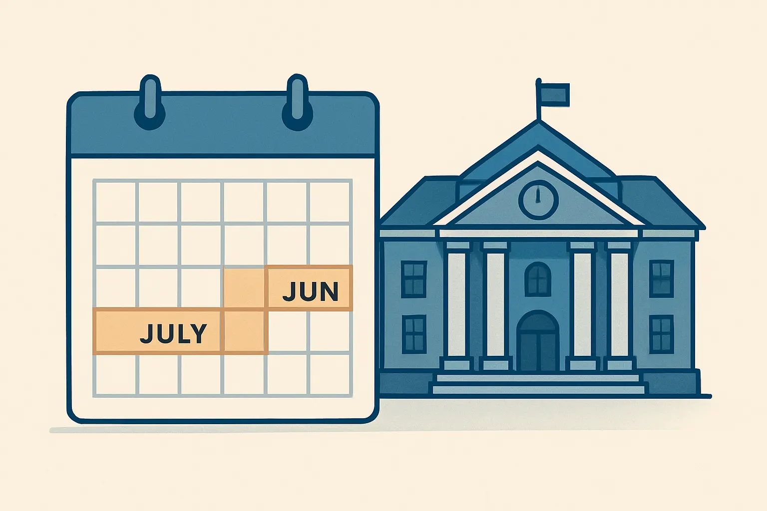Calendário ilustrativo dos programas intensivos de summer school entre junho e julho