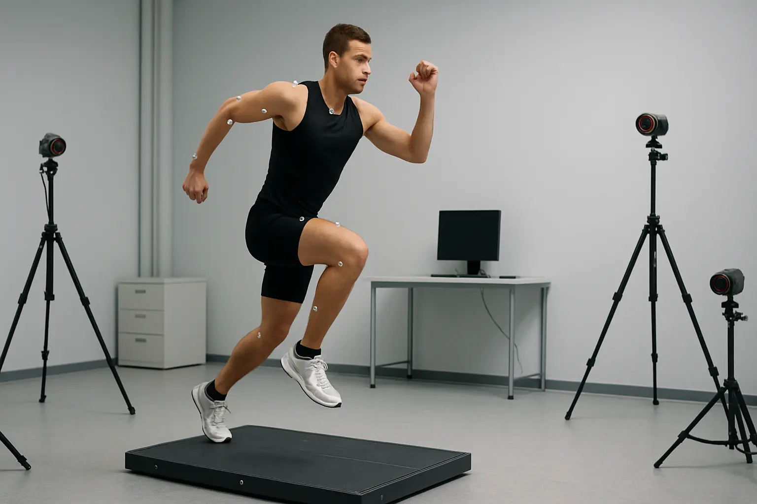 Análise biomecânica com captura de movimento e plataforma de força num laboratório de desporto