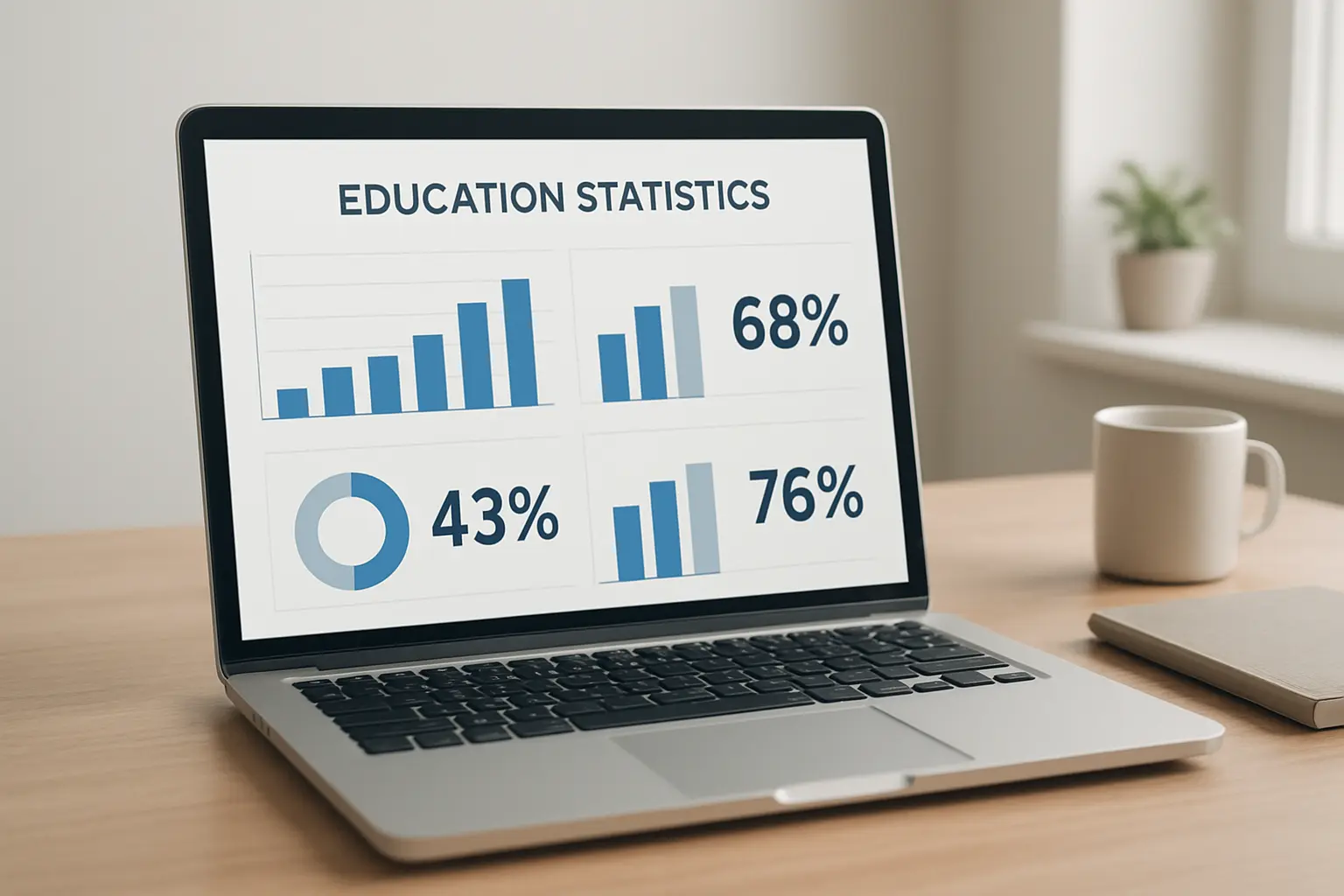 Gráficos e tabelas com estatísticas de conclusão do ensino superior num ecrã