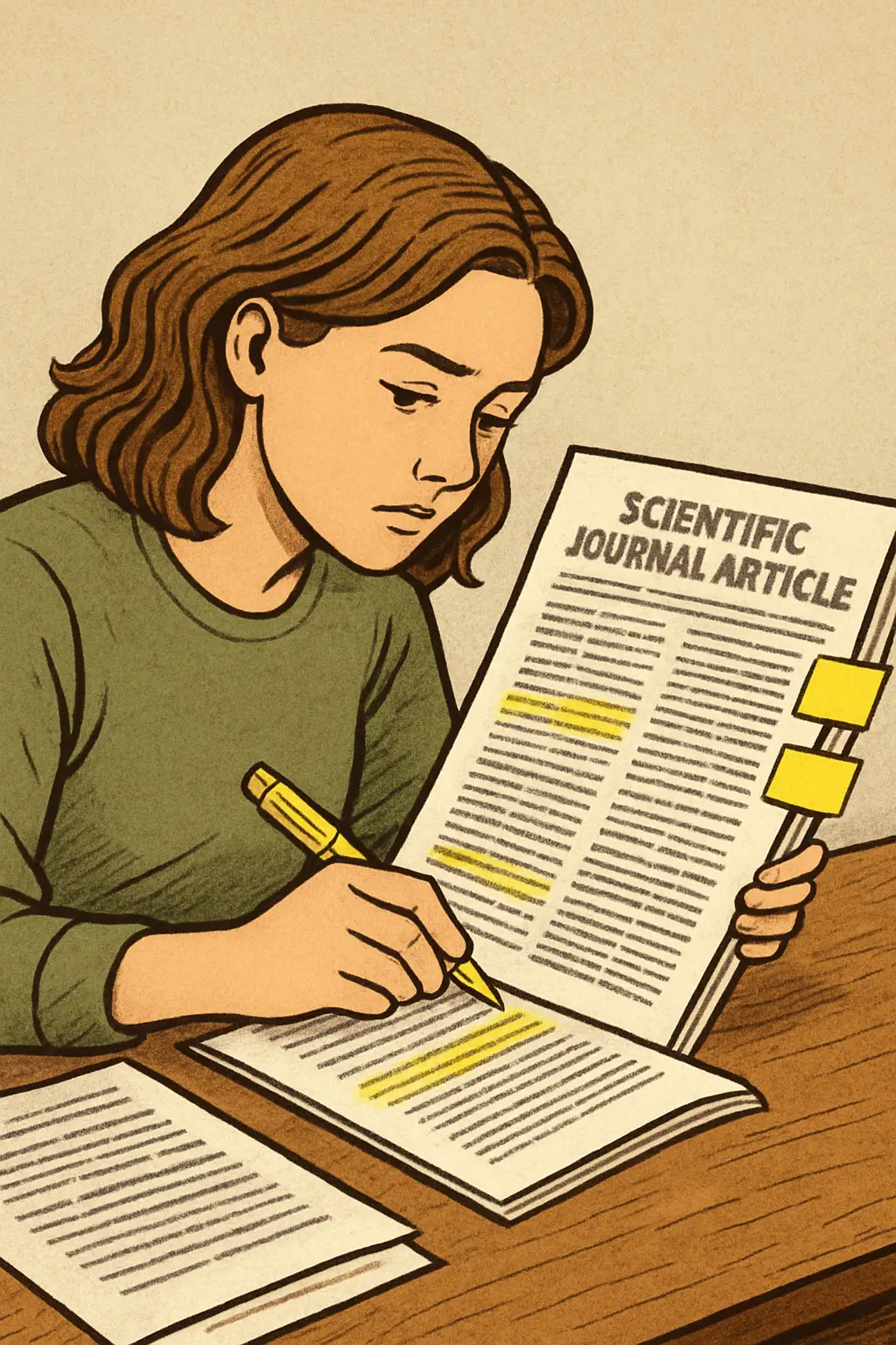 Estudante a ler e a sublinhar um artigo científico com o método das três passagens