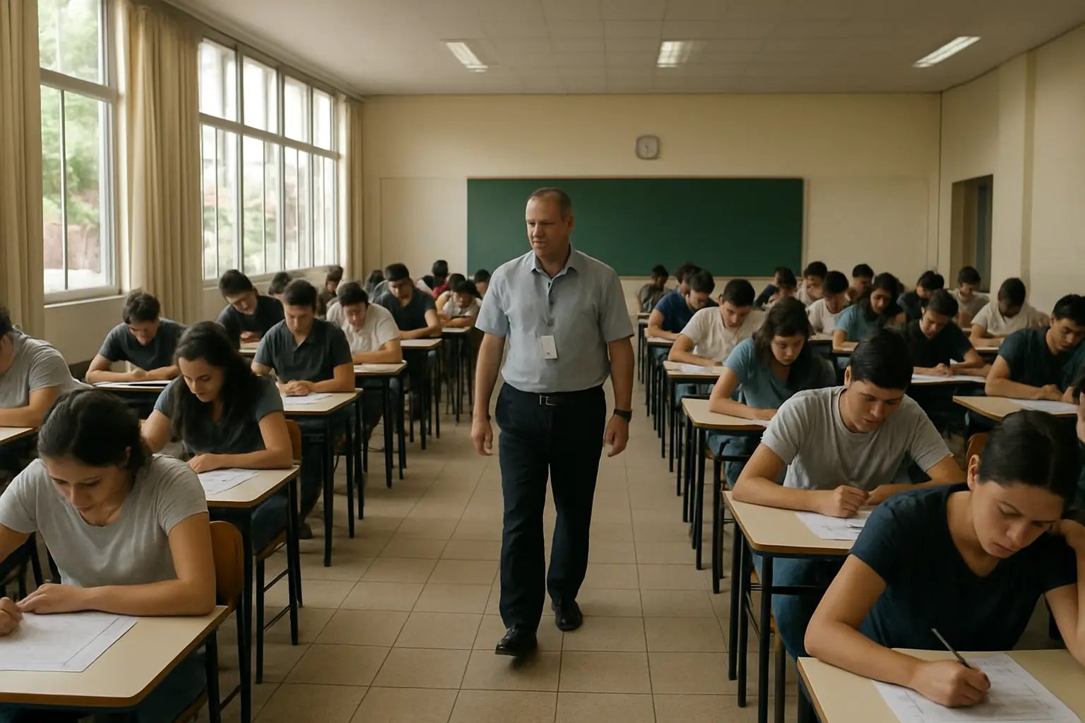 Estudantes concluintes brasileiros durante a aplicação da prova do Enade numa sala de exame universitária