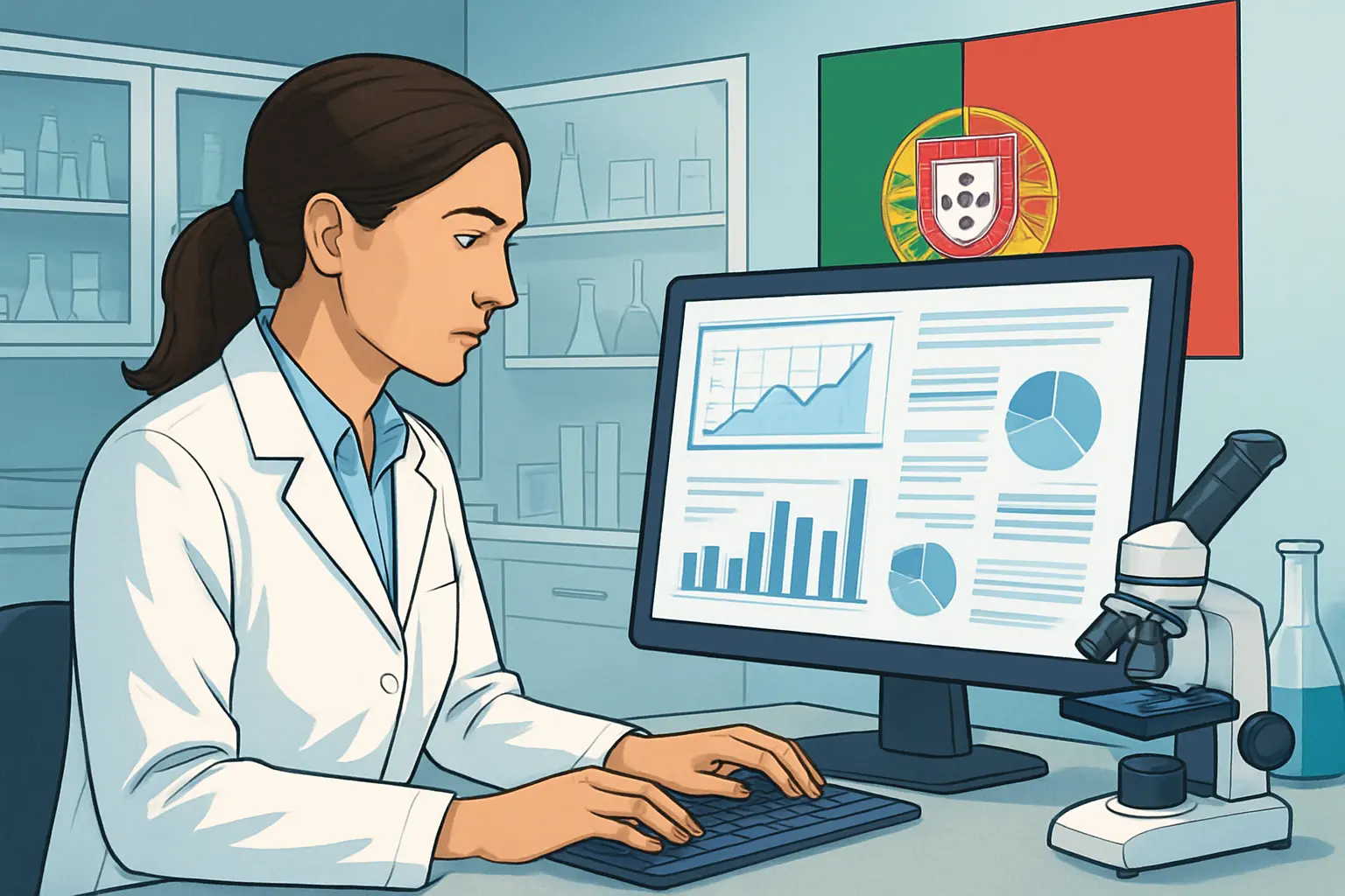 Cientista portuguesa a trabalhar num laboratório de investigação