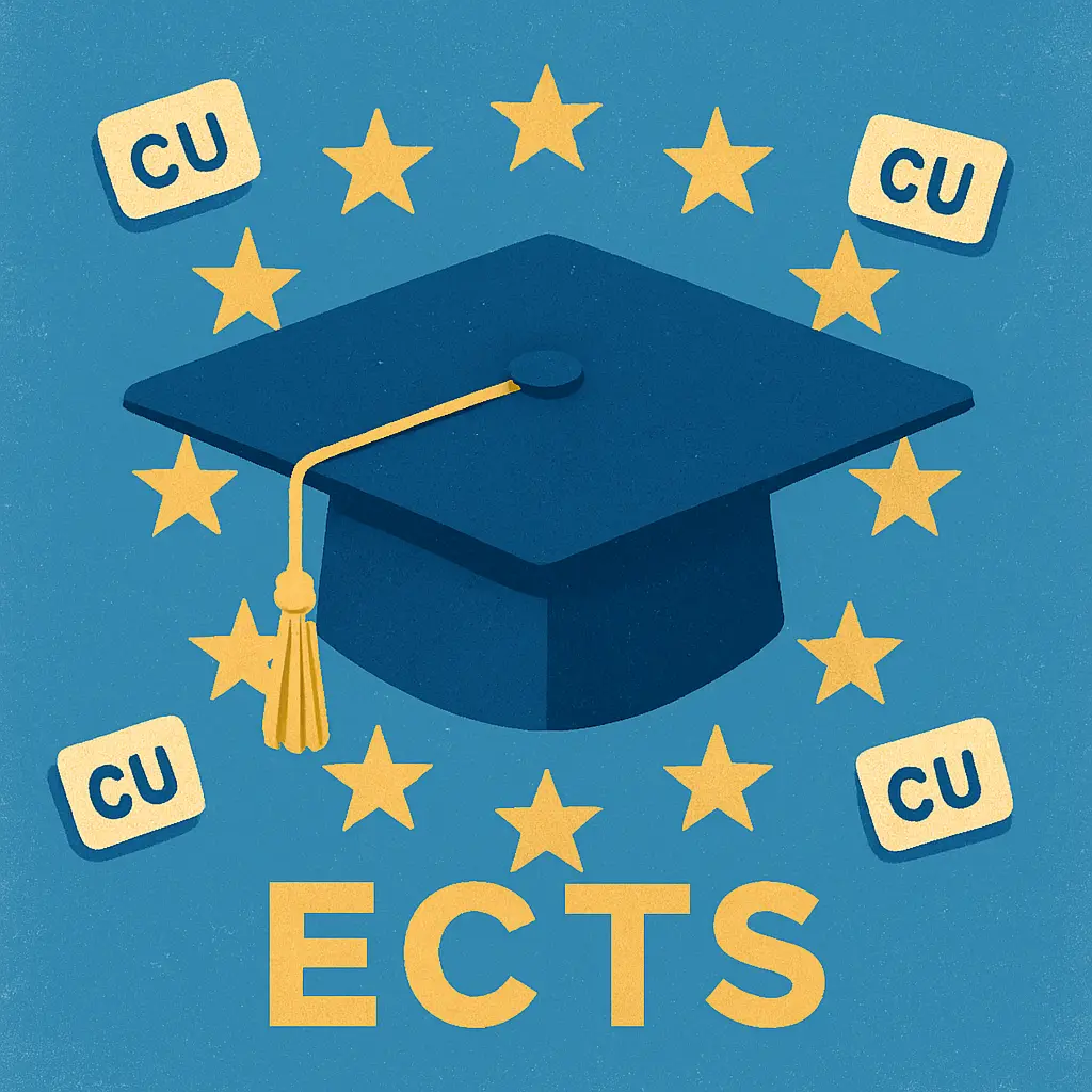 Ilustração do sistema europeu de créditos ECTS com um capelo académico