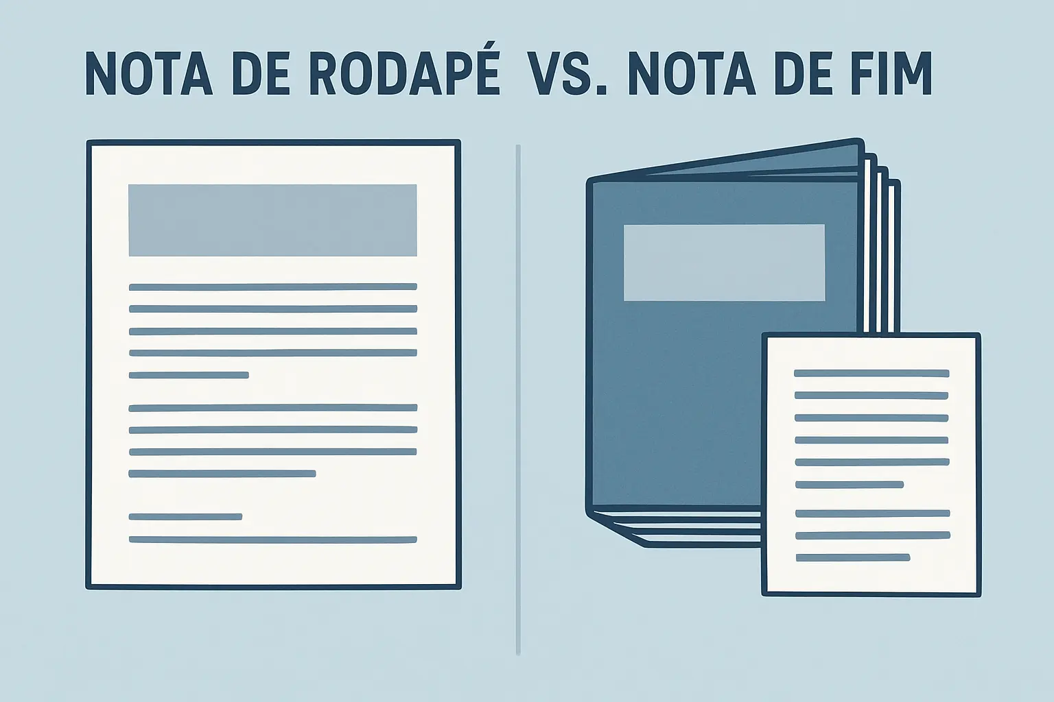 Ilustração comparando nota de rodapé e nota de fim em um trabalho acadêmico