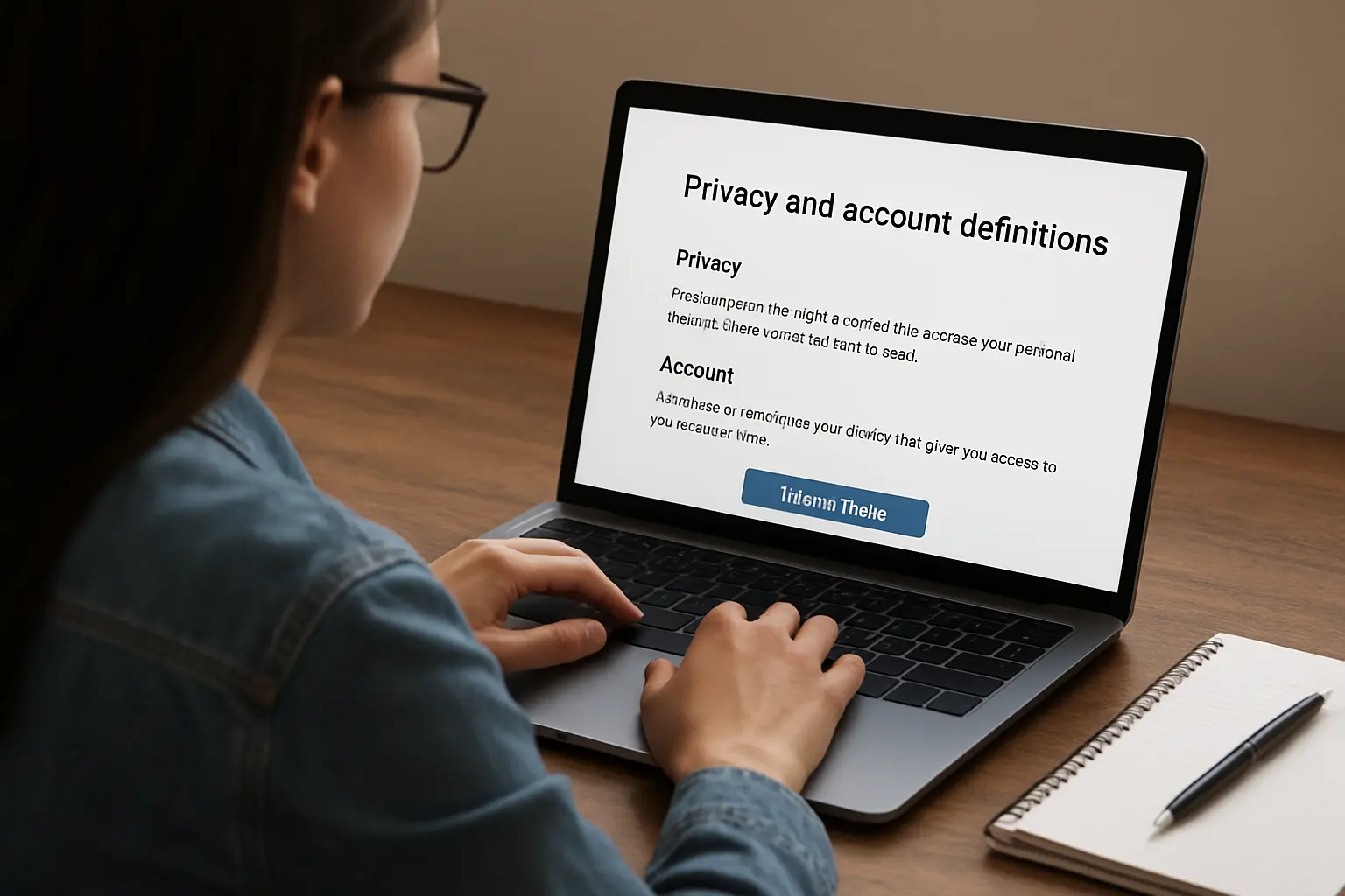 Estudante a rever as definições de privacidade e conta antes de carregar a tese para o Tesify