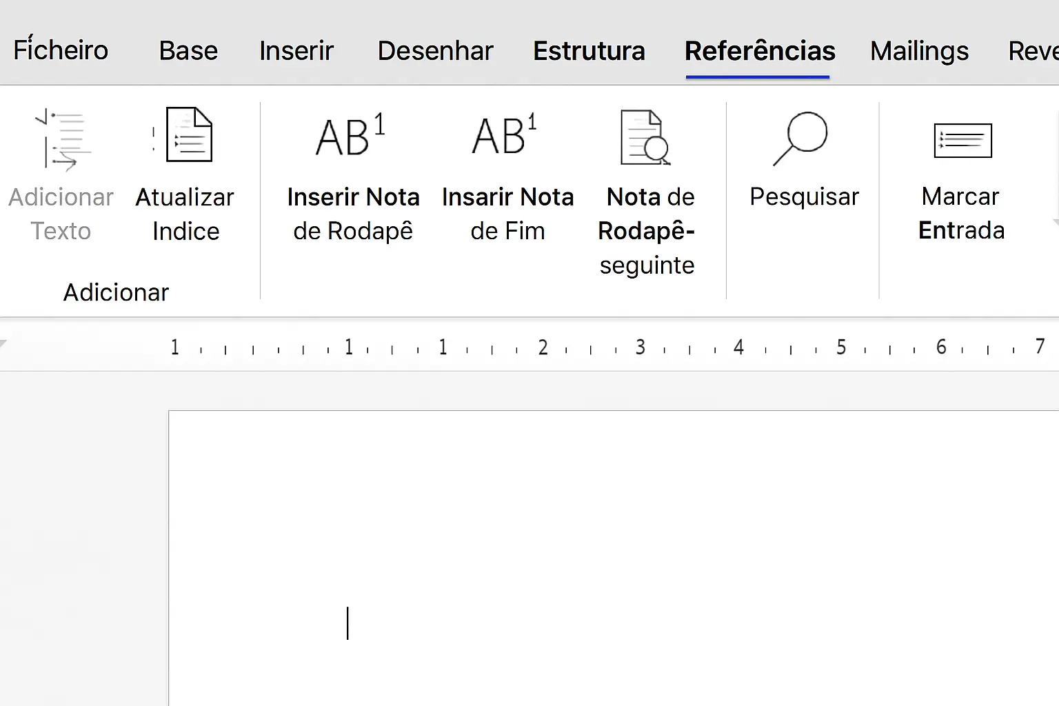 Ecrã do Word a mostrar o menu Referências com a opção Marcar Entrada para criar índice remissivo de siglas