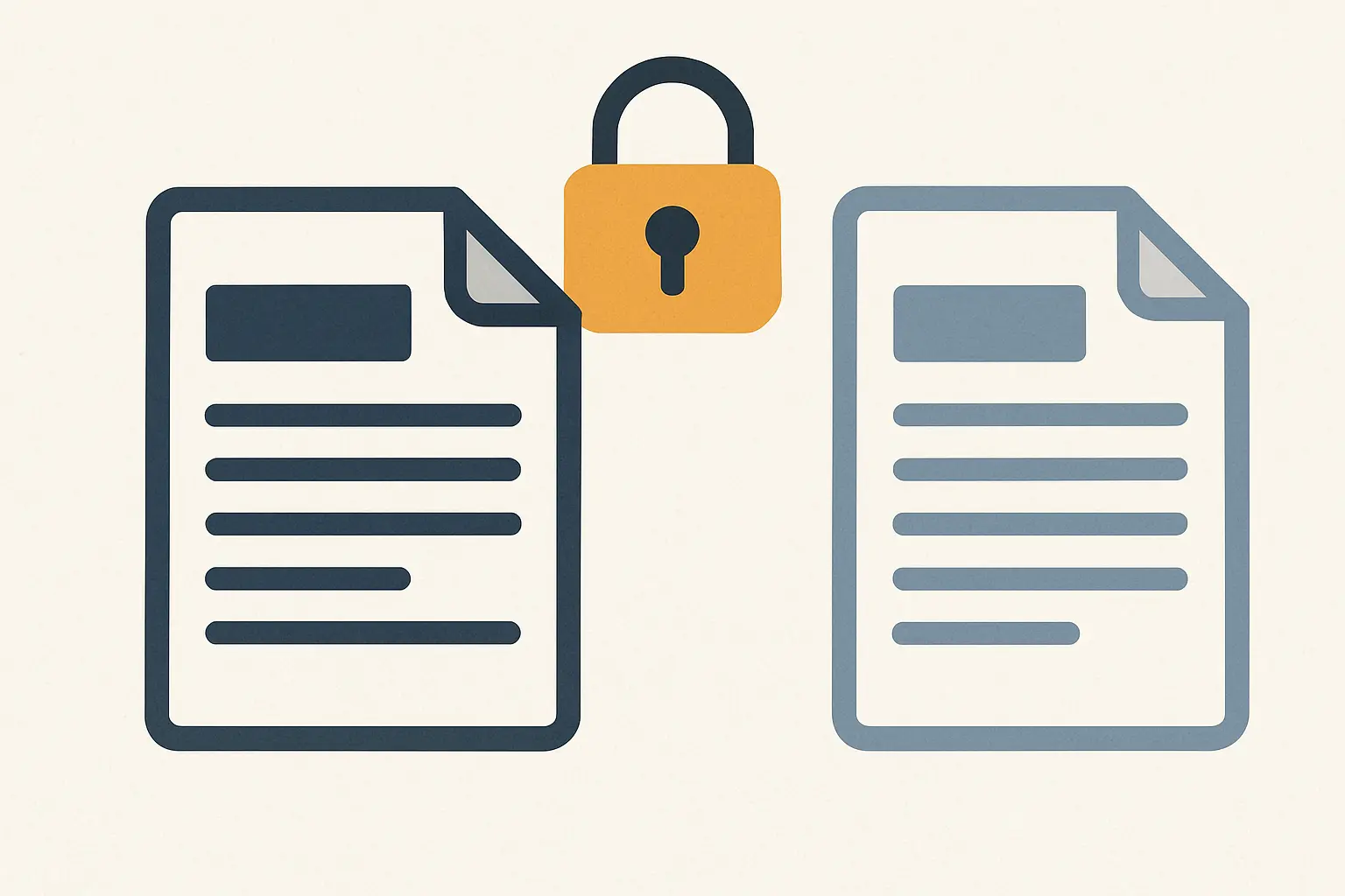 Ilustração de dois documentos paralelos com um cadeado simbolizando a privacidade dos dados na tradução