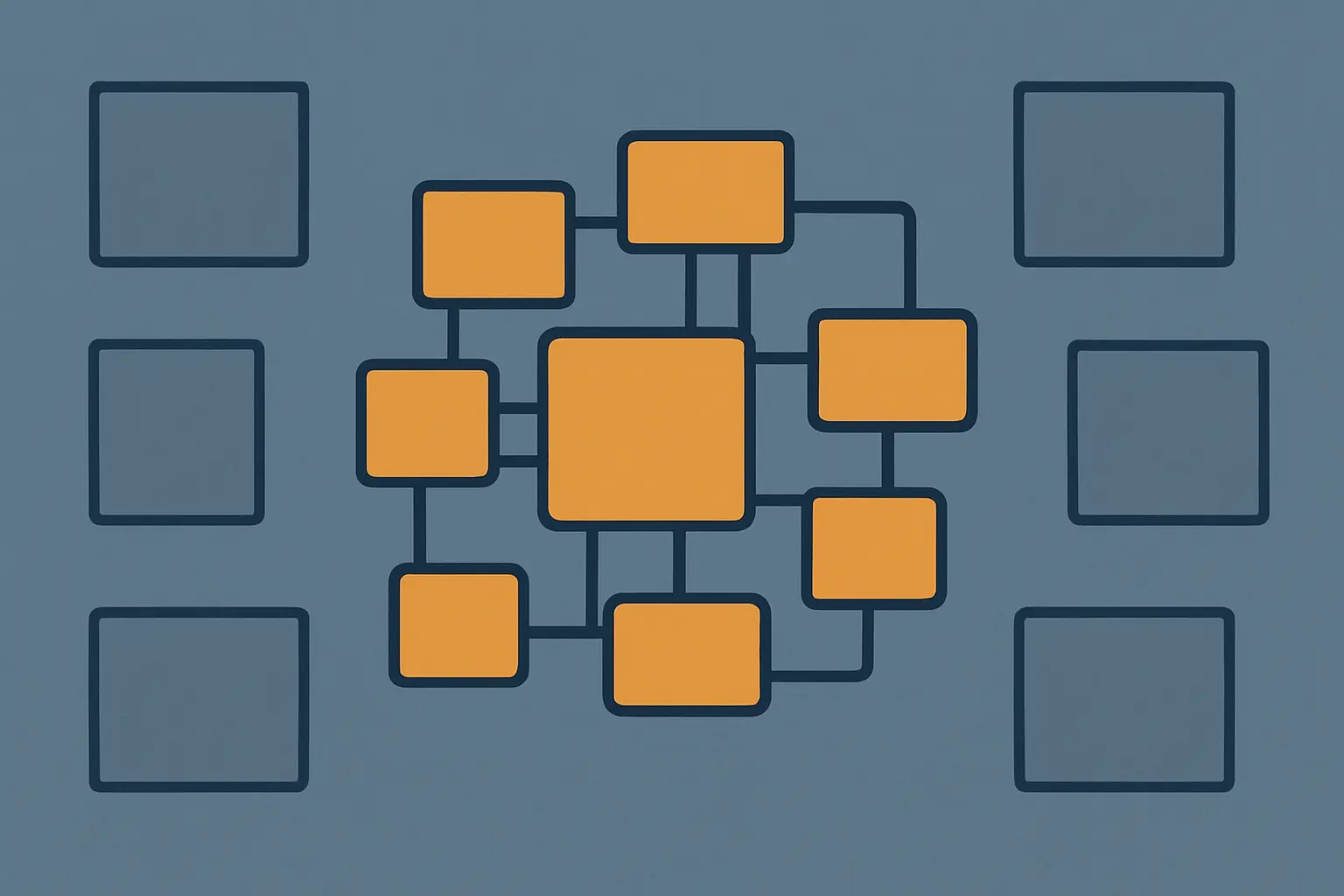 Ilustração de blocos centrais conectados cercados por blocos isolados, representando os elementos que fazem e não fazem parte da numeração progressiva