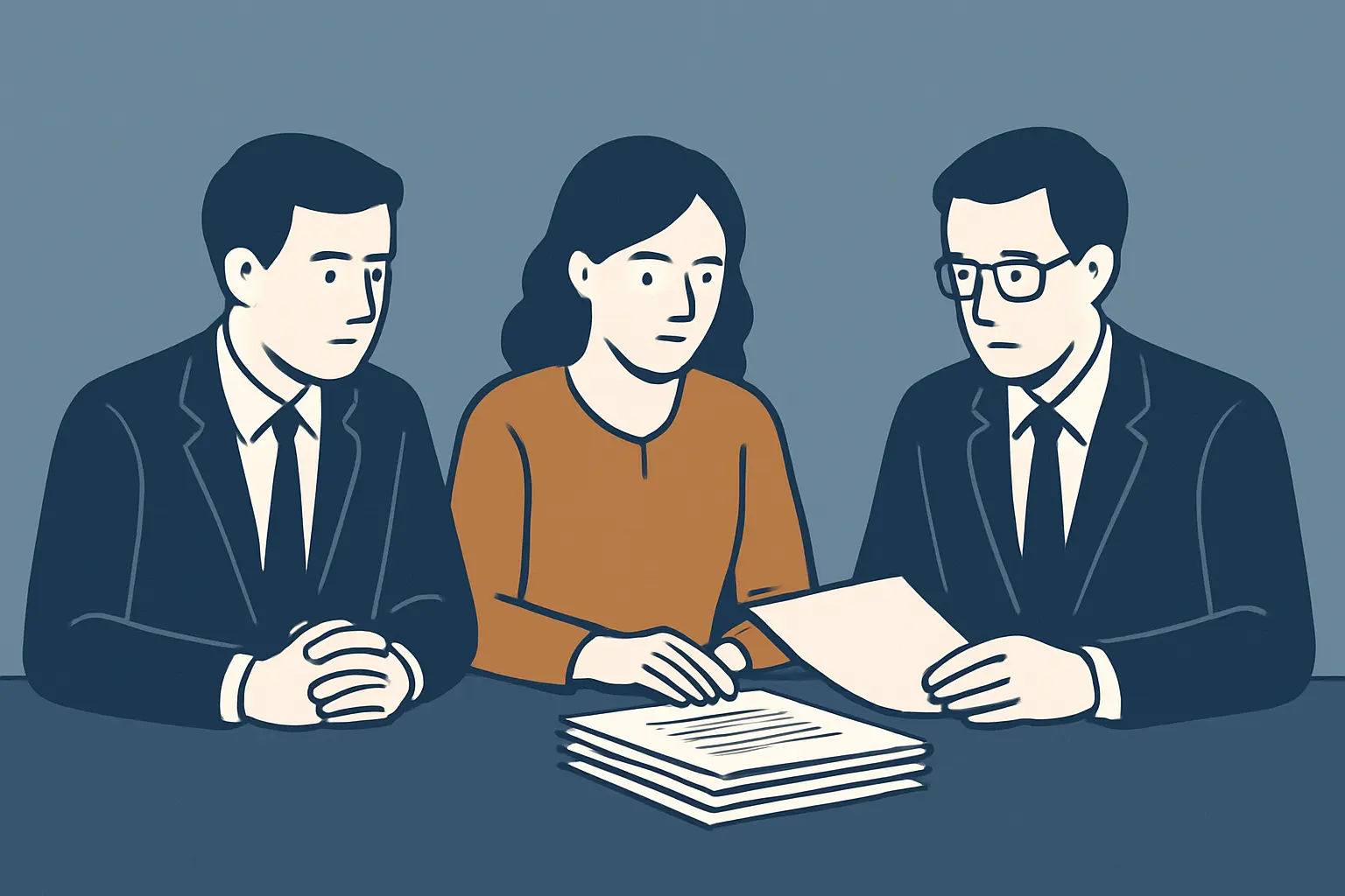 Ilustração de um painel de seleção académico a analisar candidaturas de doutoramento