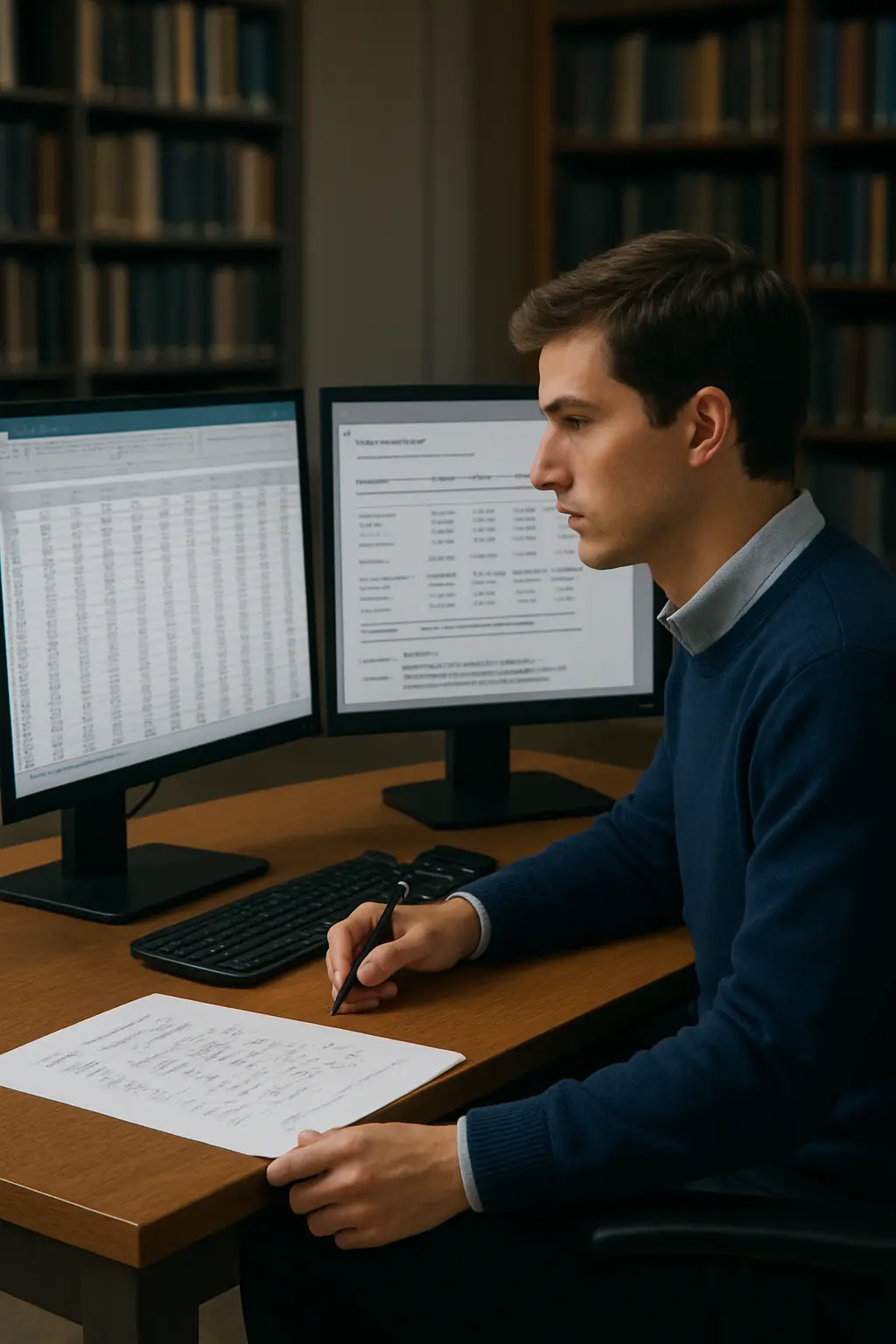 Estudante a analisar uma base de dados em painel com observações por entidade e por ano