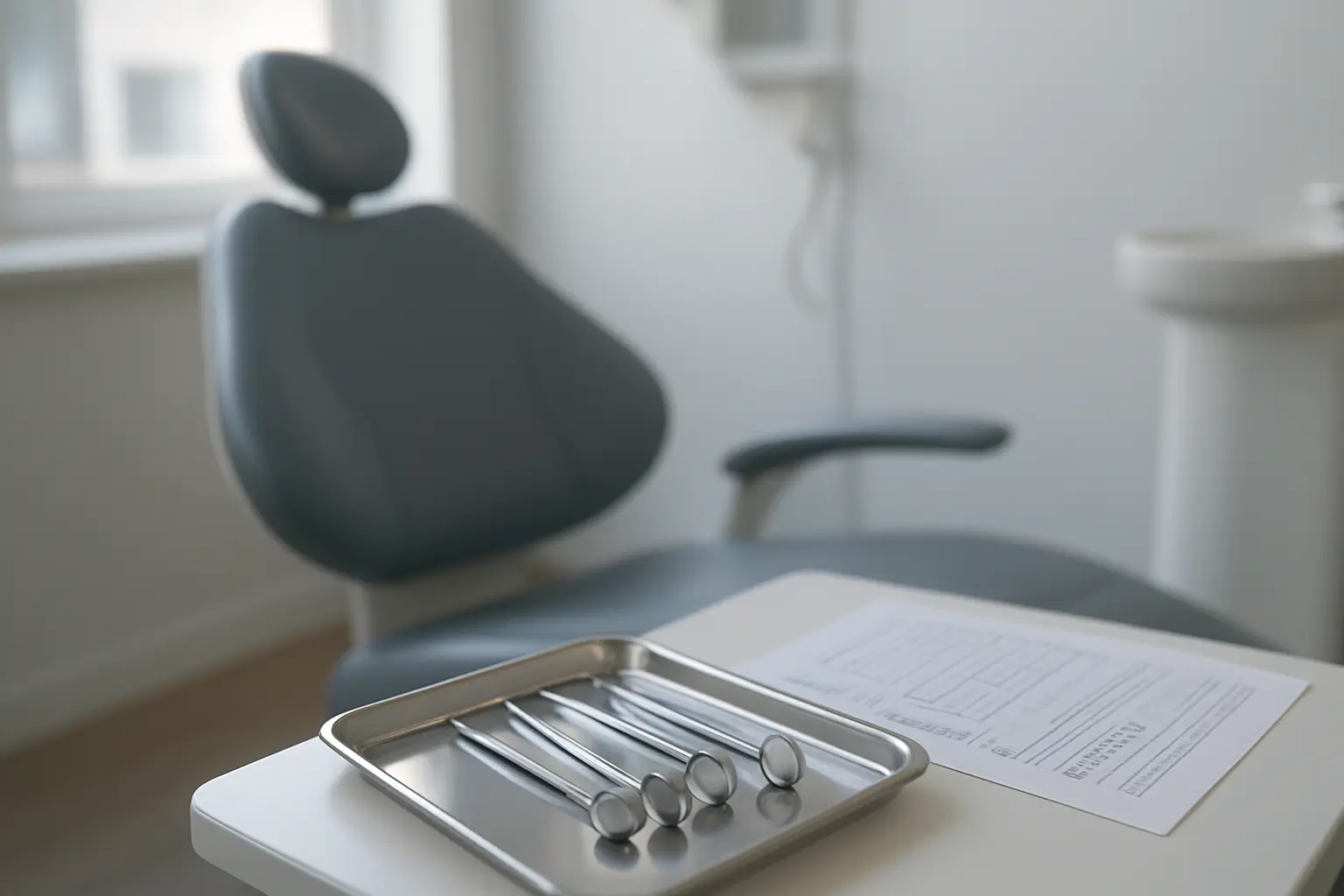 Estudante de Medicina Dentária a usar uma sonda periodontal num manequim dentário num laboratório clínico