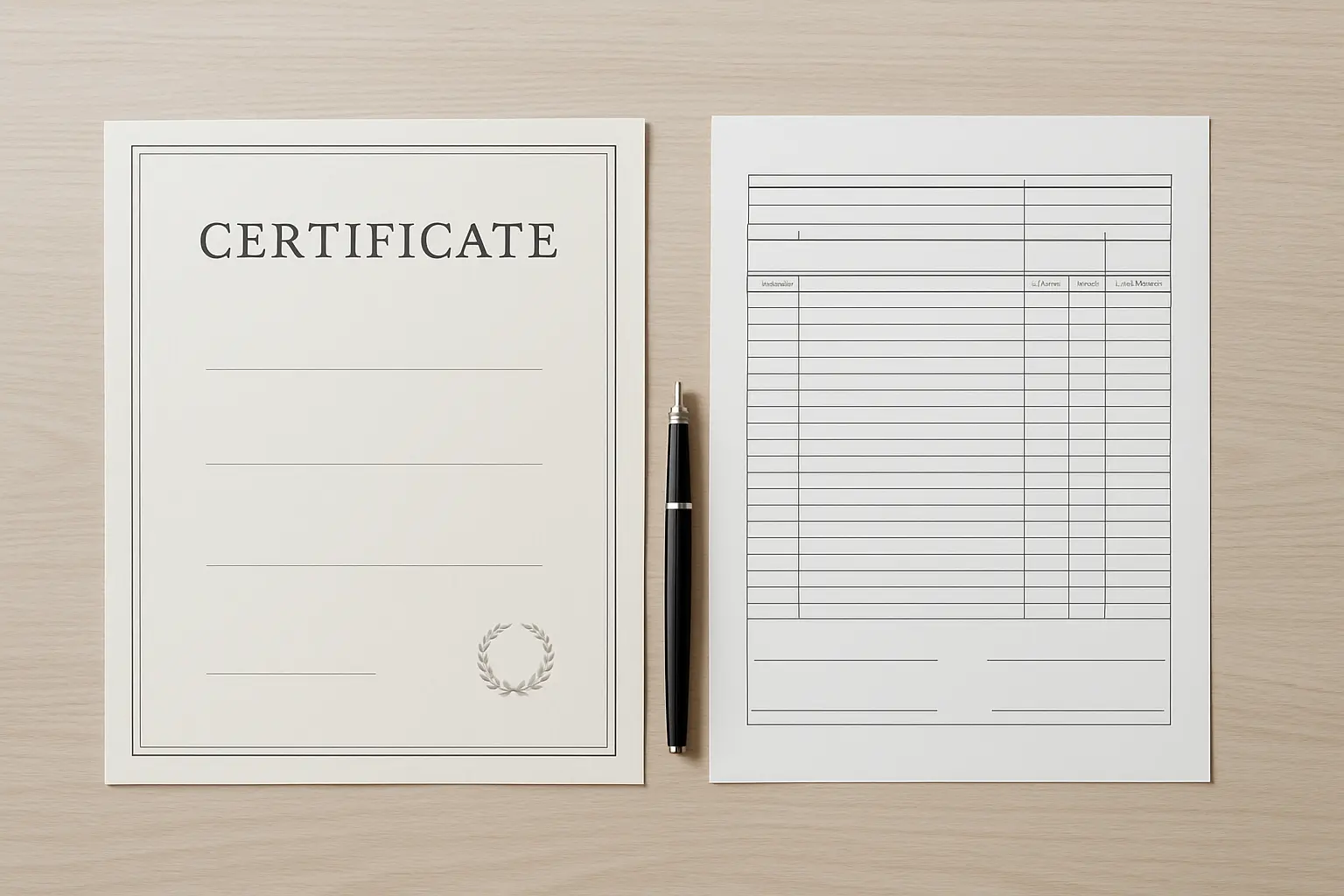 Certificado e historico escolar impressos lado a lado sobre uma mesa