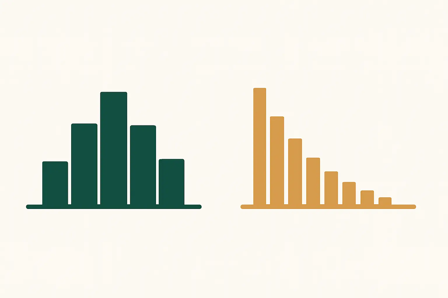 Comparação entre uma distribuição simétrica e uma distribuição de contagem assimétrica