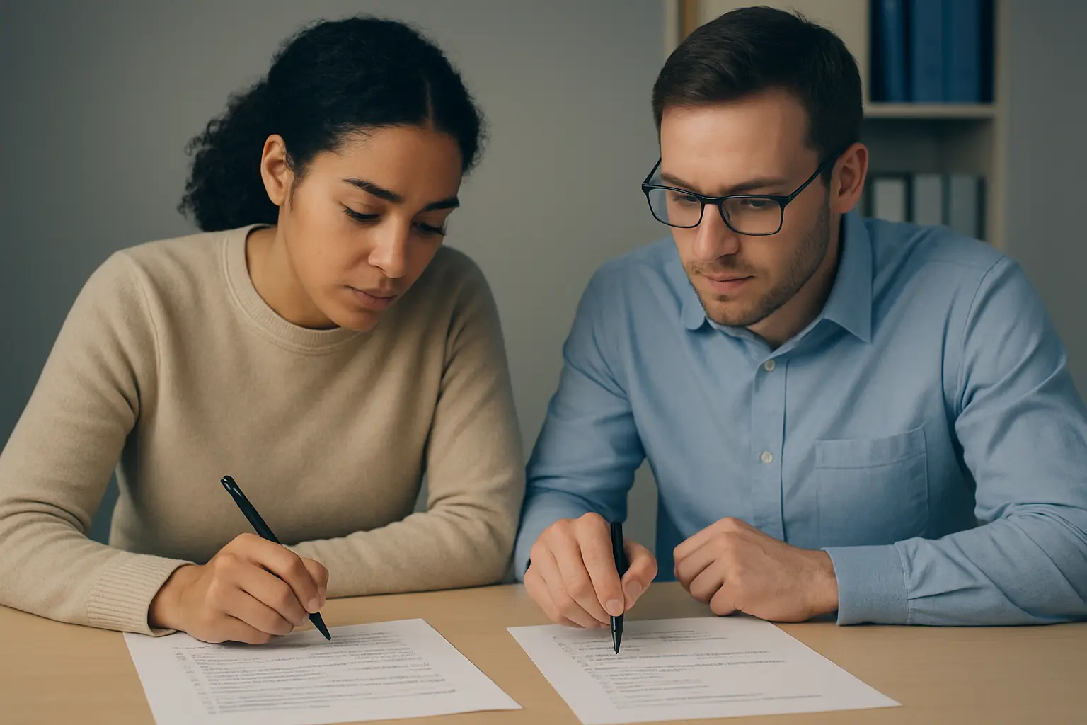 Dois investigadores a comparar as suas classificações para calcular a concordância entre avaliadores