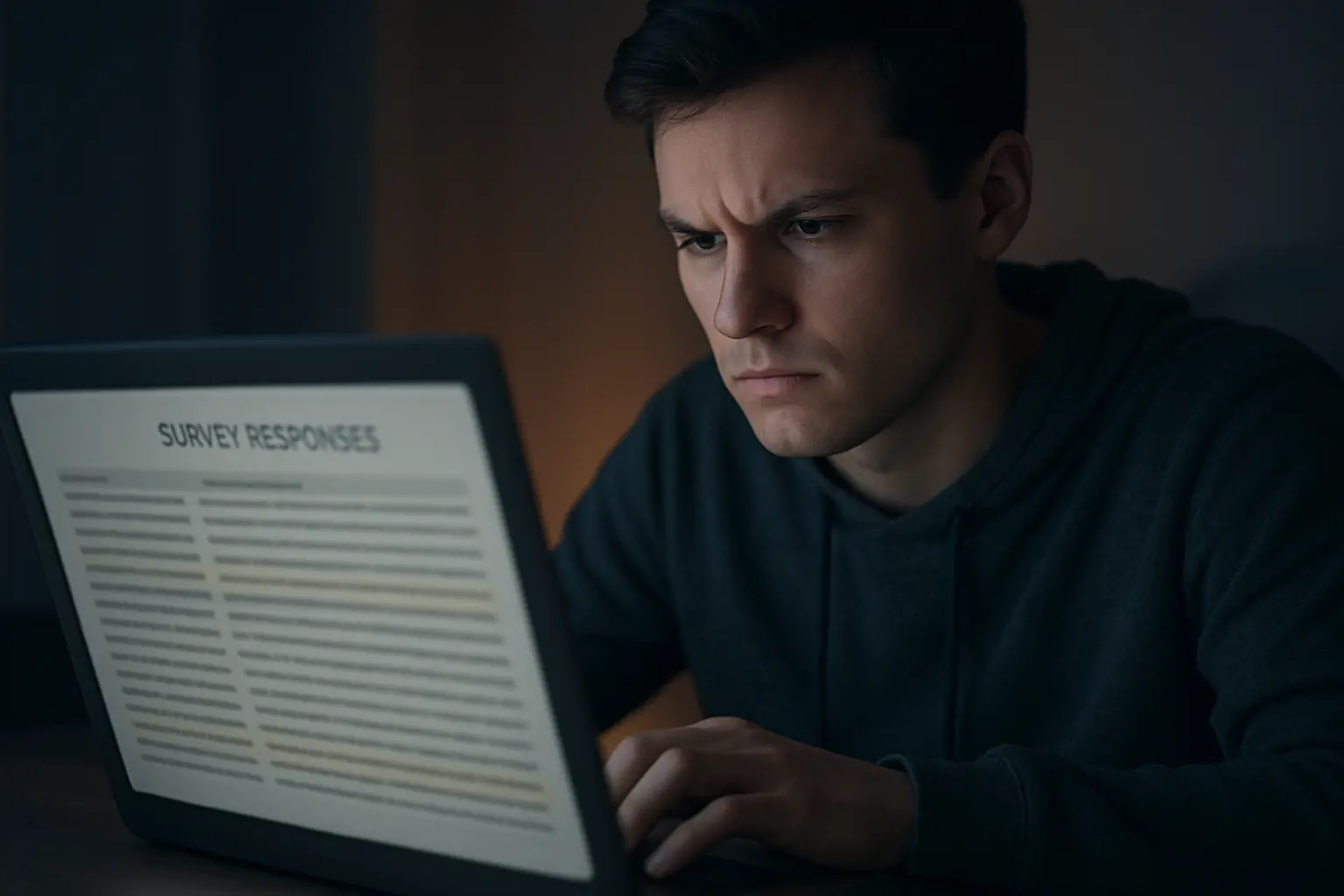 Estudante a rever respostas suspeitas no questionário da tese
