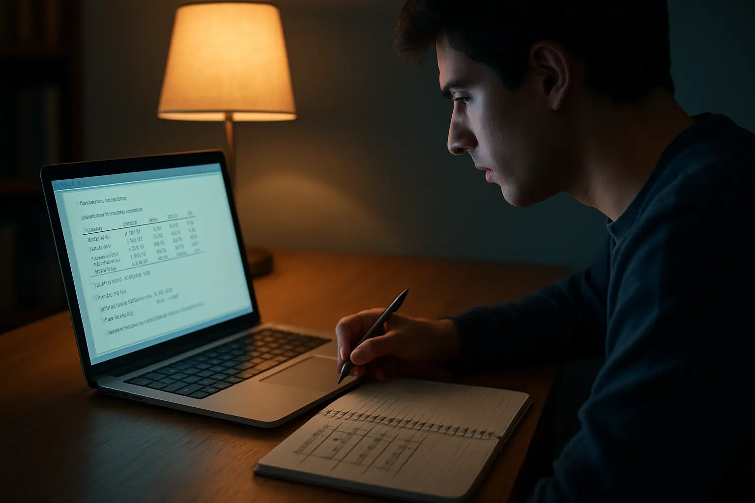 Estudante a rever o número de preditores da regressão da tese ao computador