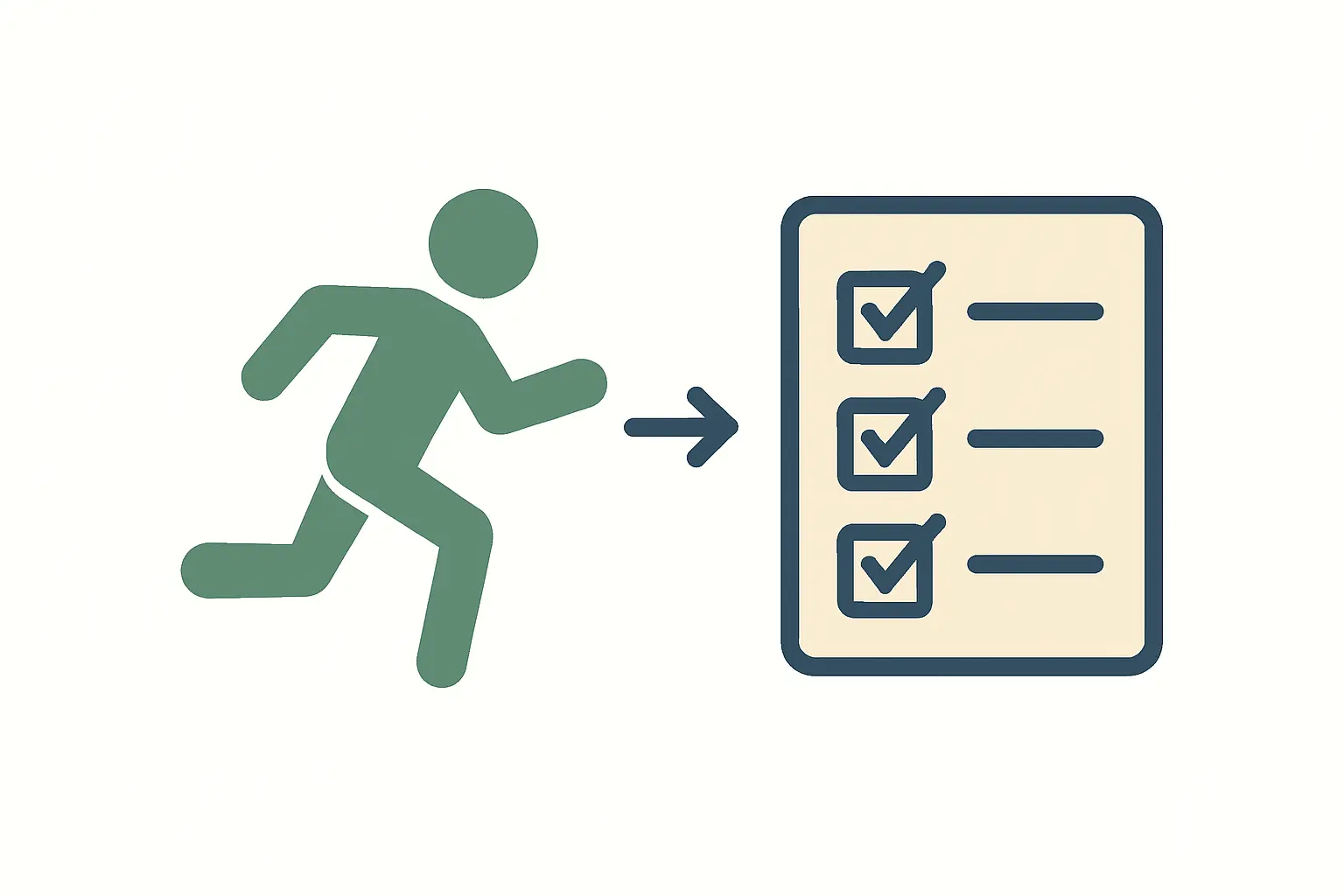 Diagrama de uma figura a correr ligada a uma lista de verificação, ilustrando escalas de atividade física