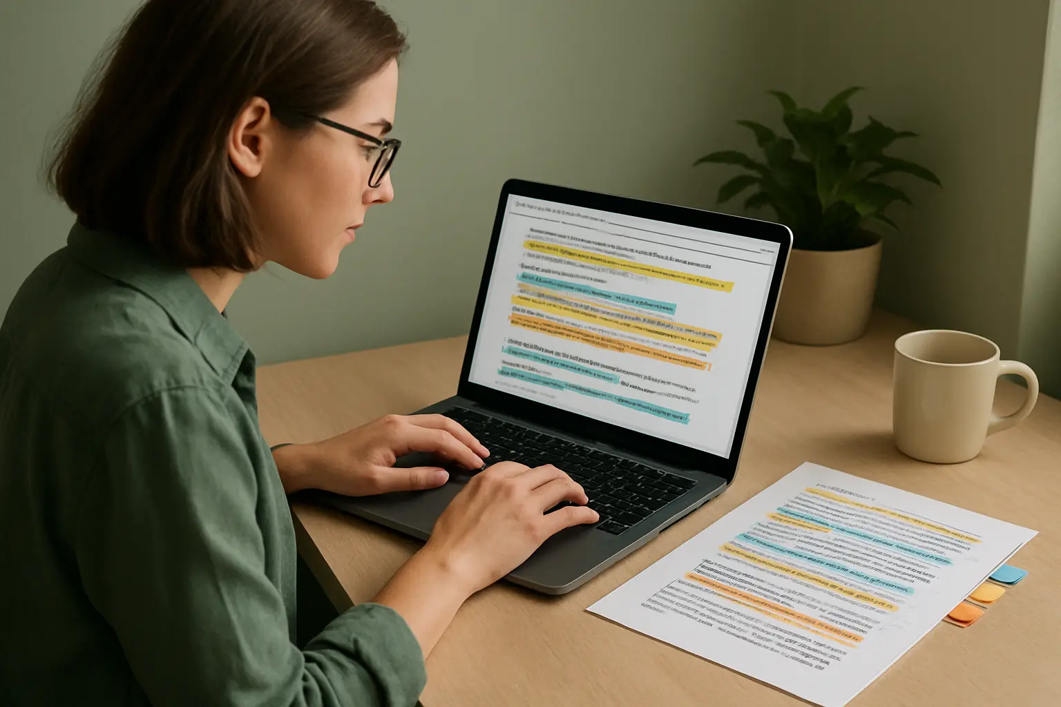 Estudante a codificar transcrições de entrevistas em software gratuito de análise qualitativa
