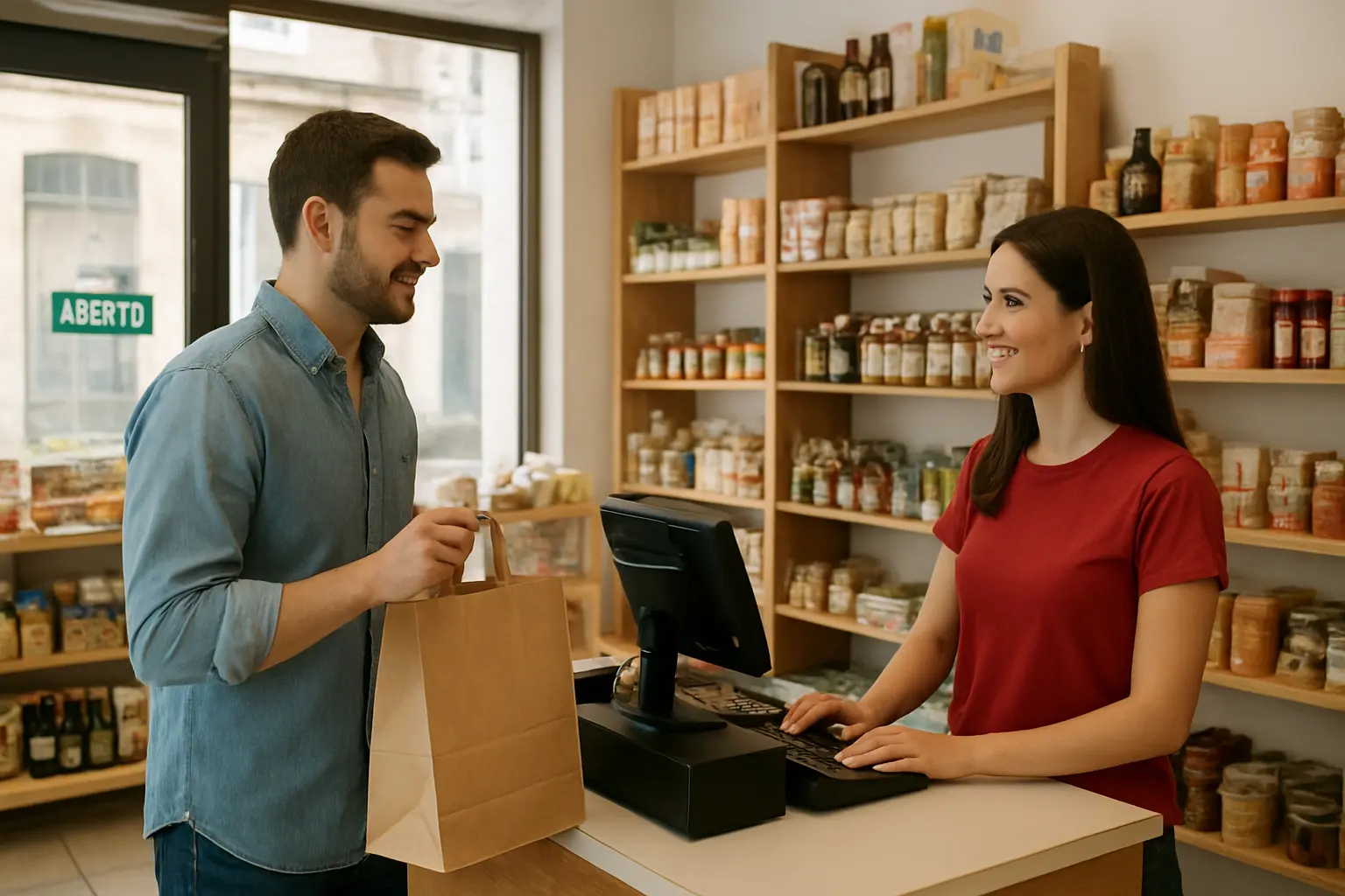 Equipa de vendedores numa pequena empresa de retalho em Portugal