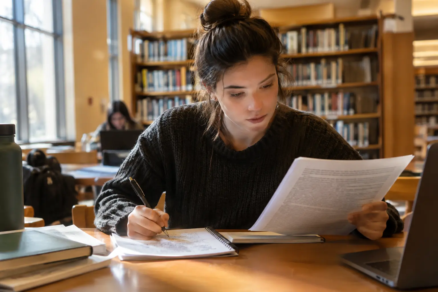 Estudante de Psicologia Clínica a rever literatura científica para a tese