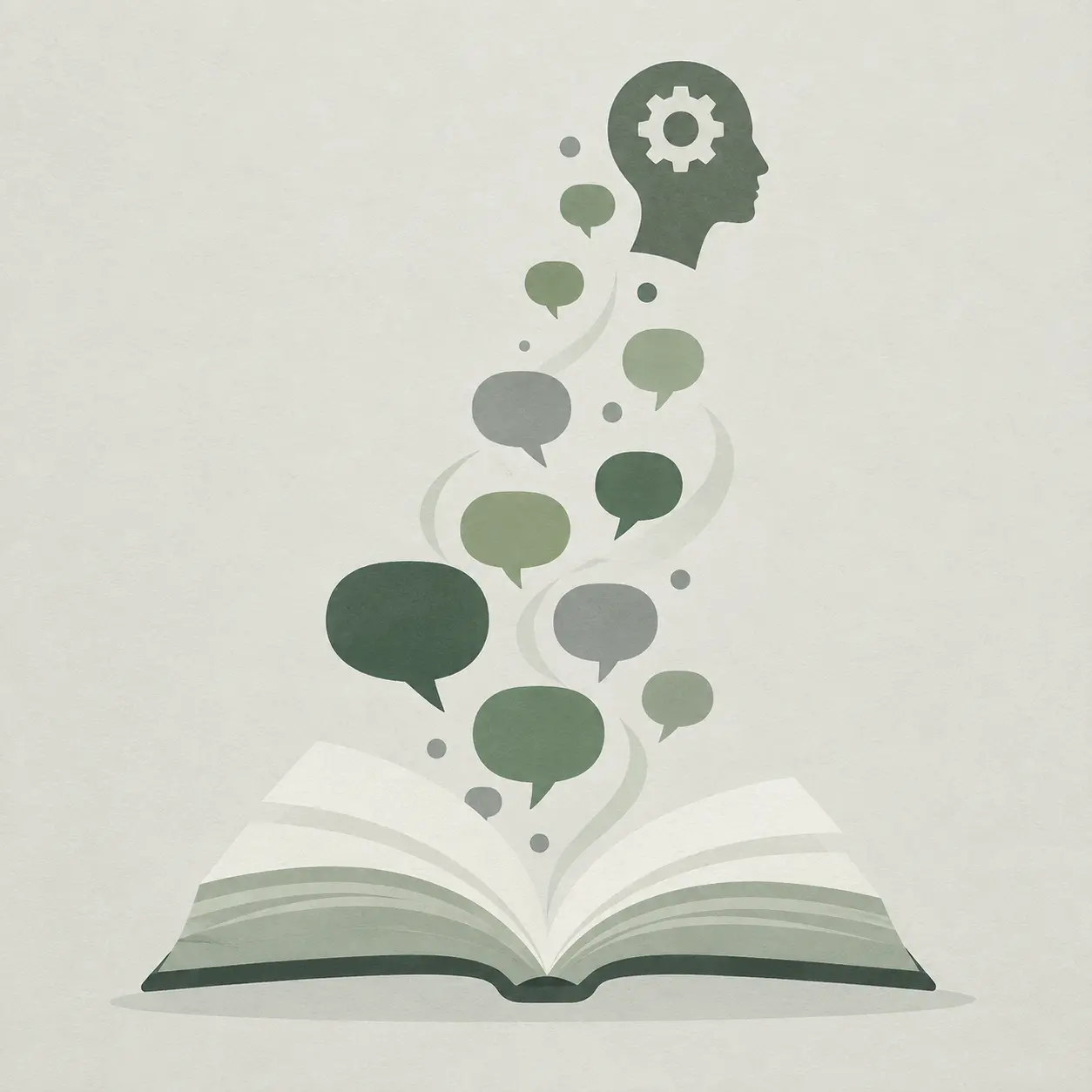 Ilustração conceptual da internalização da linguagem como ferramenta de pensamento