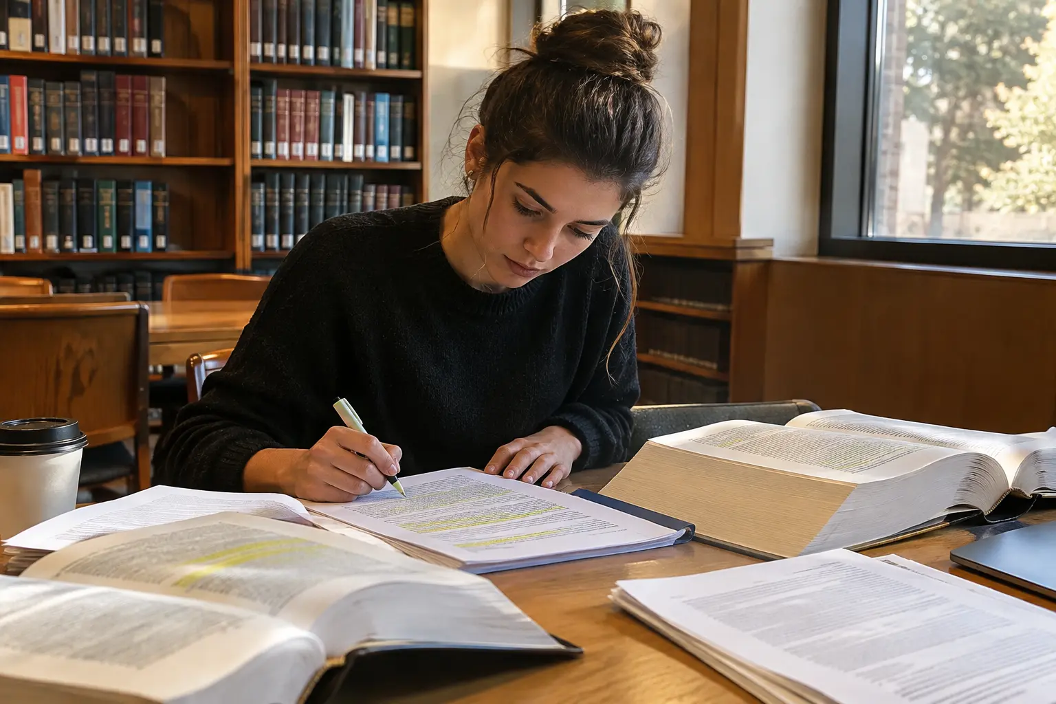 Estudante de Direito a rever legislação e jurisprudência antes da entrega da tese