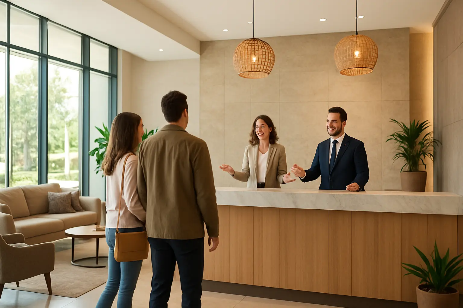 Receção de hotel exemplificando as dimensões de qualidade de serviço SERVQUAL