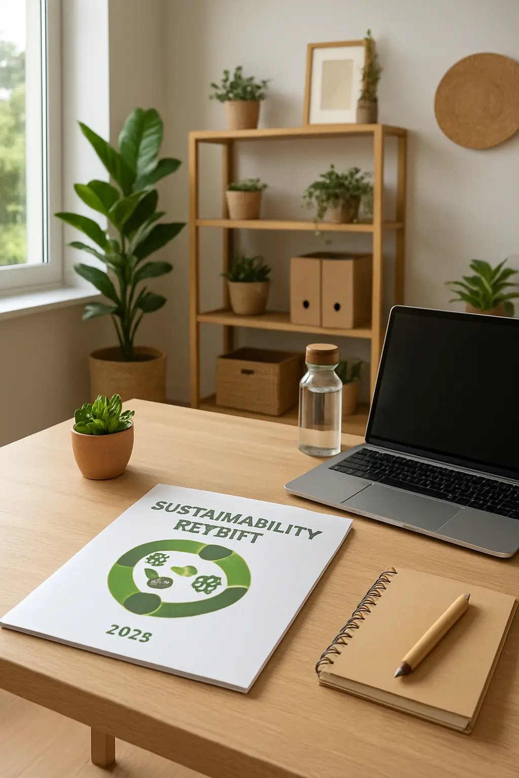 Relatório de sustentabilidade sobre a mesa de uma pequena empresa portuguesa