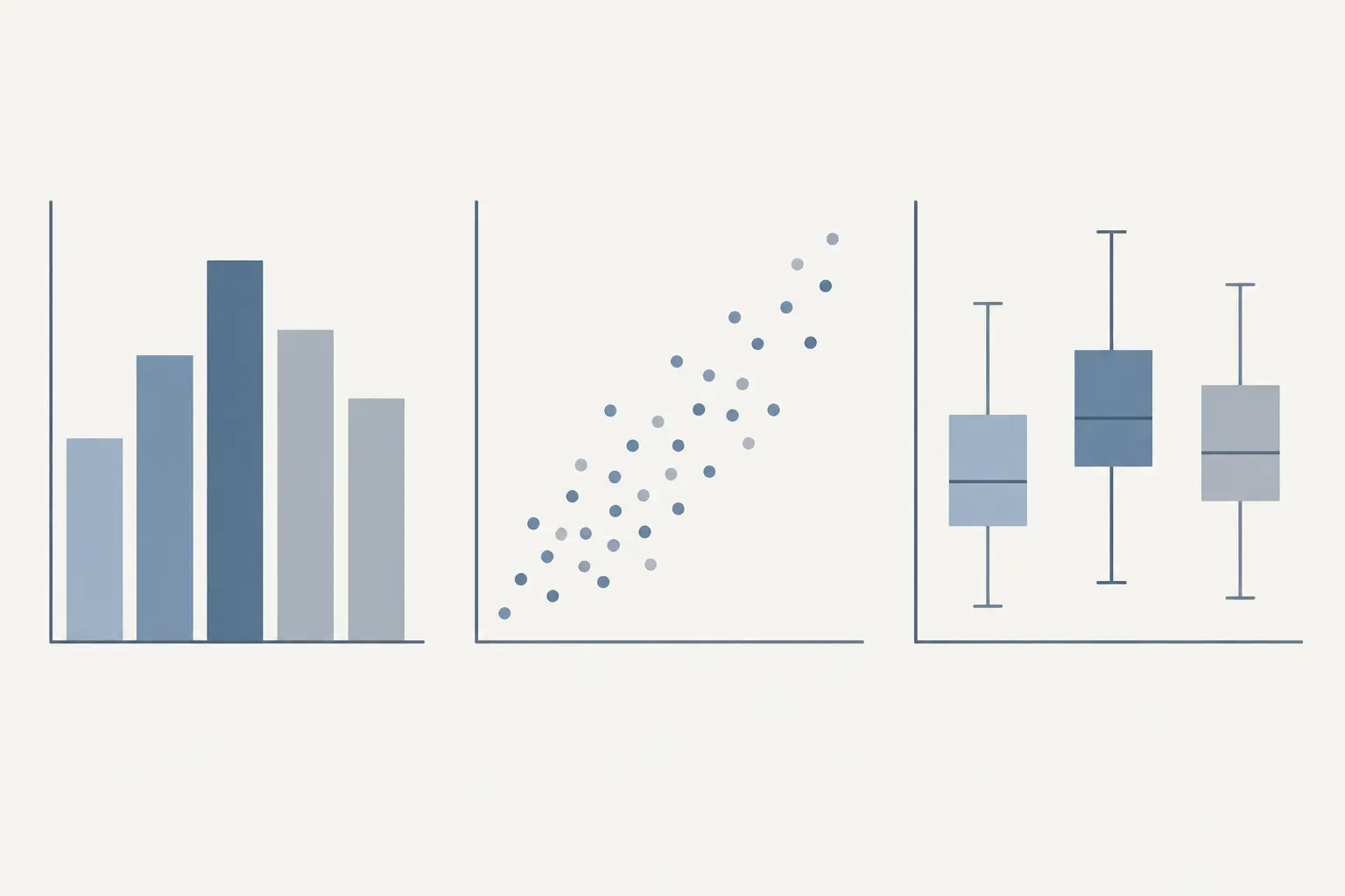 Ilustração conceptual comparando diferentes tipos de gráfico usados numa tese quantitativa