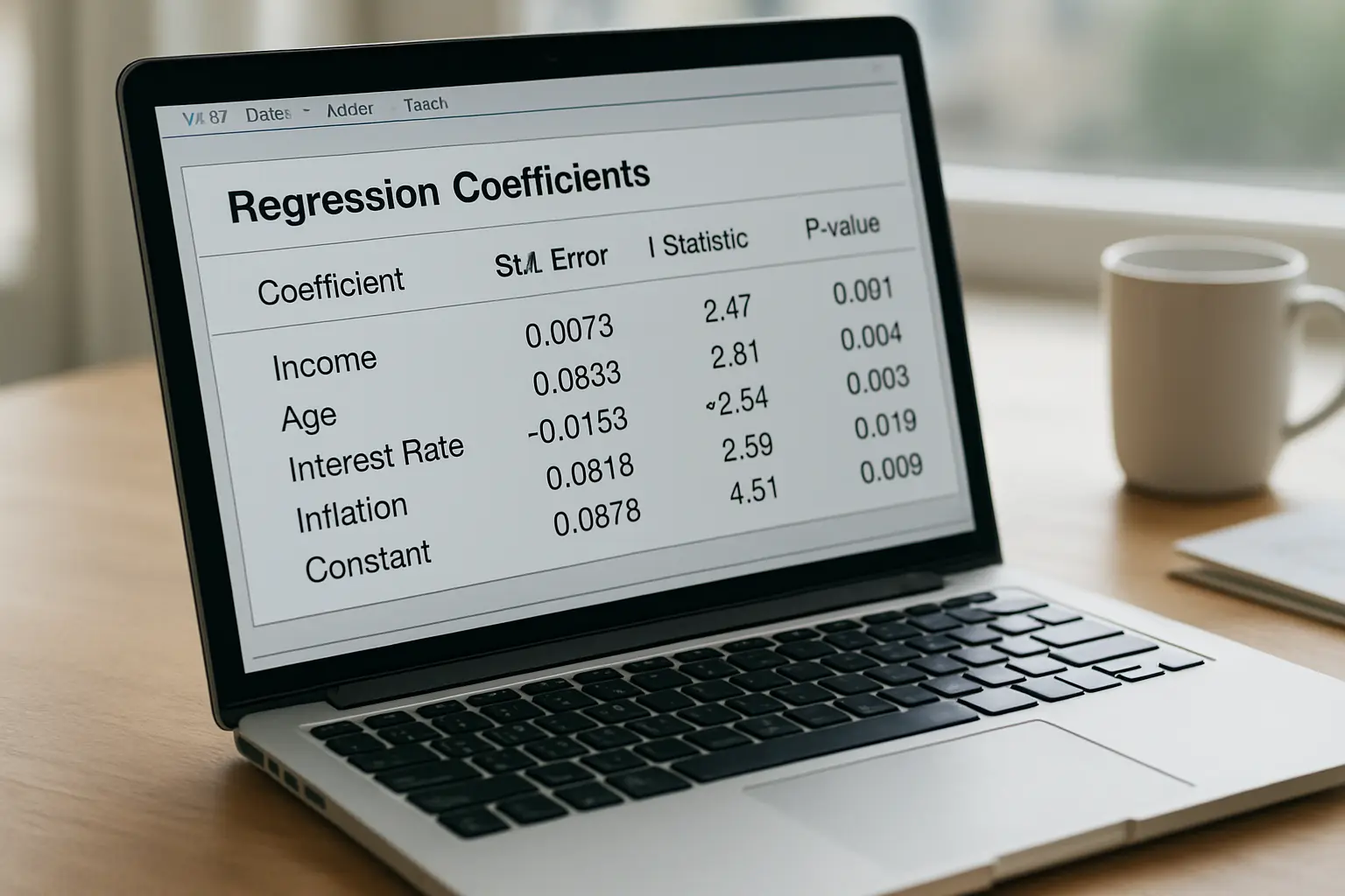 Tabela de coeficientes de regressão numa análise financeira de painel
