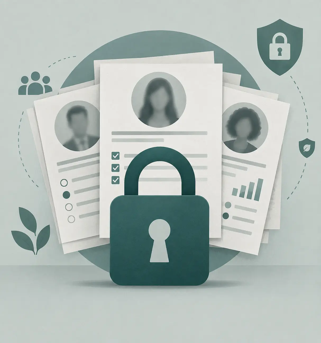 Ilustração conceptual de confidencialidade e LGPD num TCC feito dentro de uma empresa