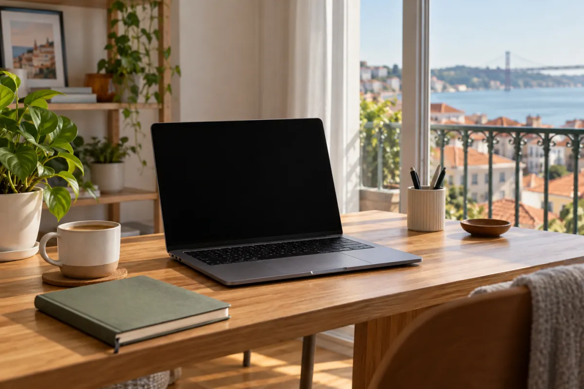 Recém-licenciada a analisar ofertas de emprego e estatísticas no portátil