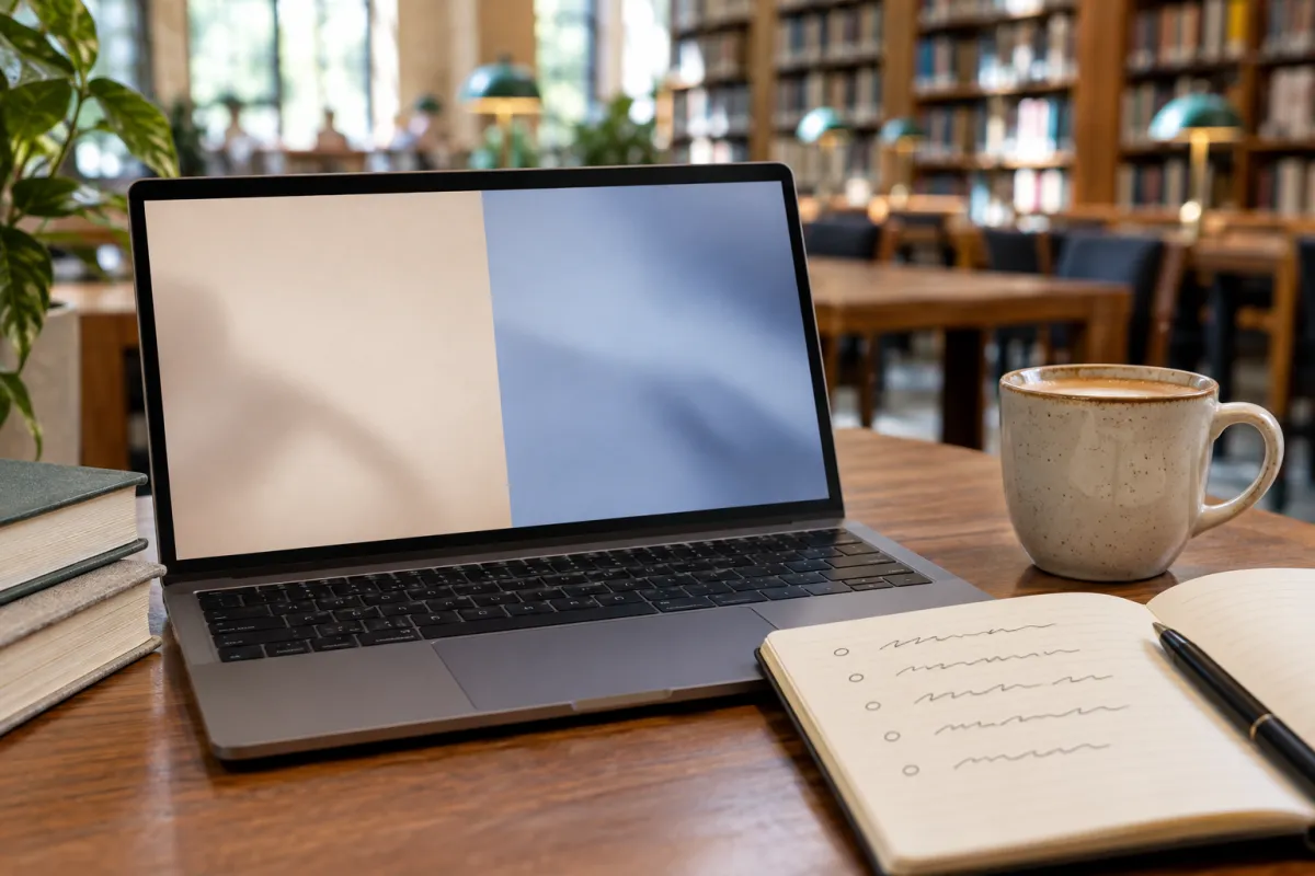 Workflow do TCC com IA organizado em etapas ao lado do notebook